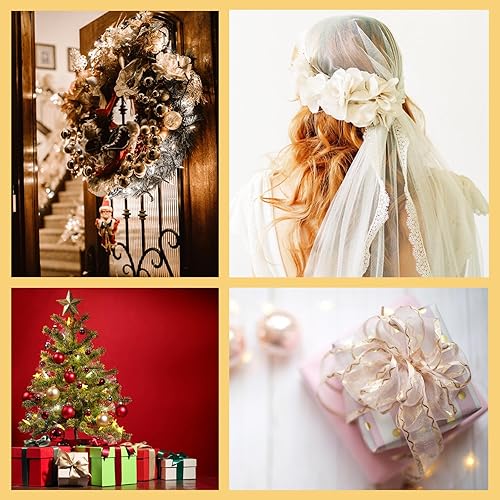 Miniatura 7 de Cinta de satén de gasa transparente de organza de 11 yardas, 3 cuerdas, estilo mixto para bodas, fiestas, Navidad, guirnalda de Navidad, ramo de San