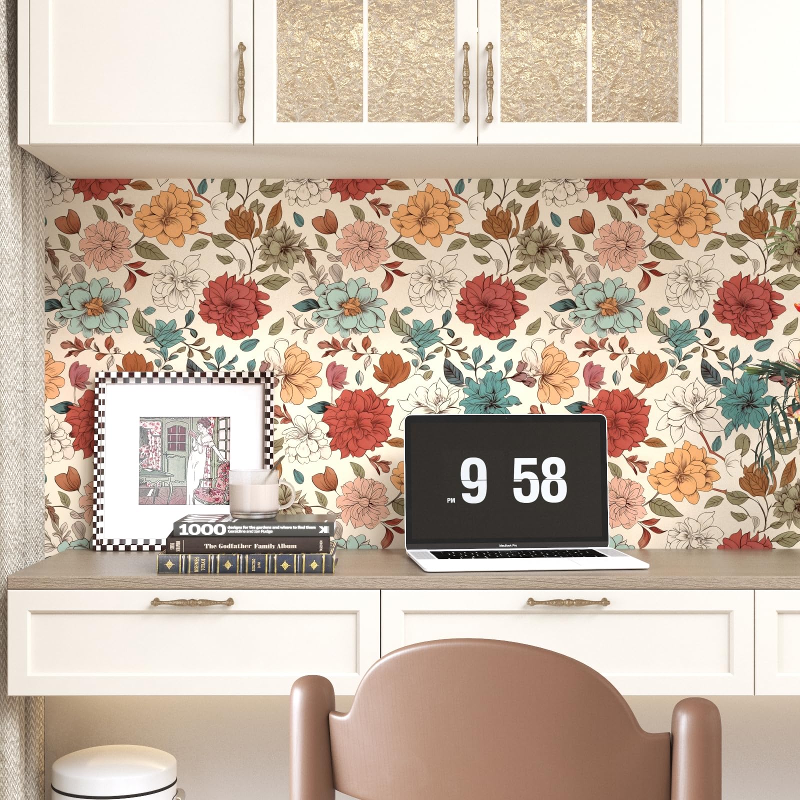 VOLEAAR Yellow Floral Contact Paper Boho Peel and Stick Wallpaper for Tabletop Cabinet Kitchen Living Room Walls Removable Waterproof 44.5CM x 300CM - Image 4