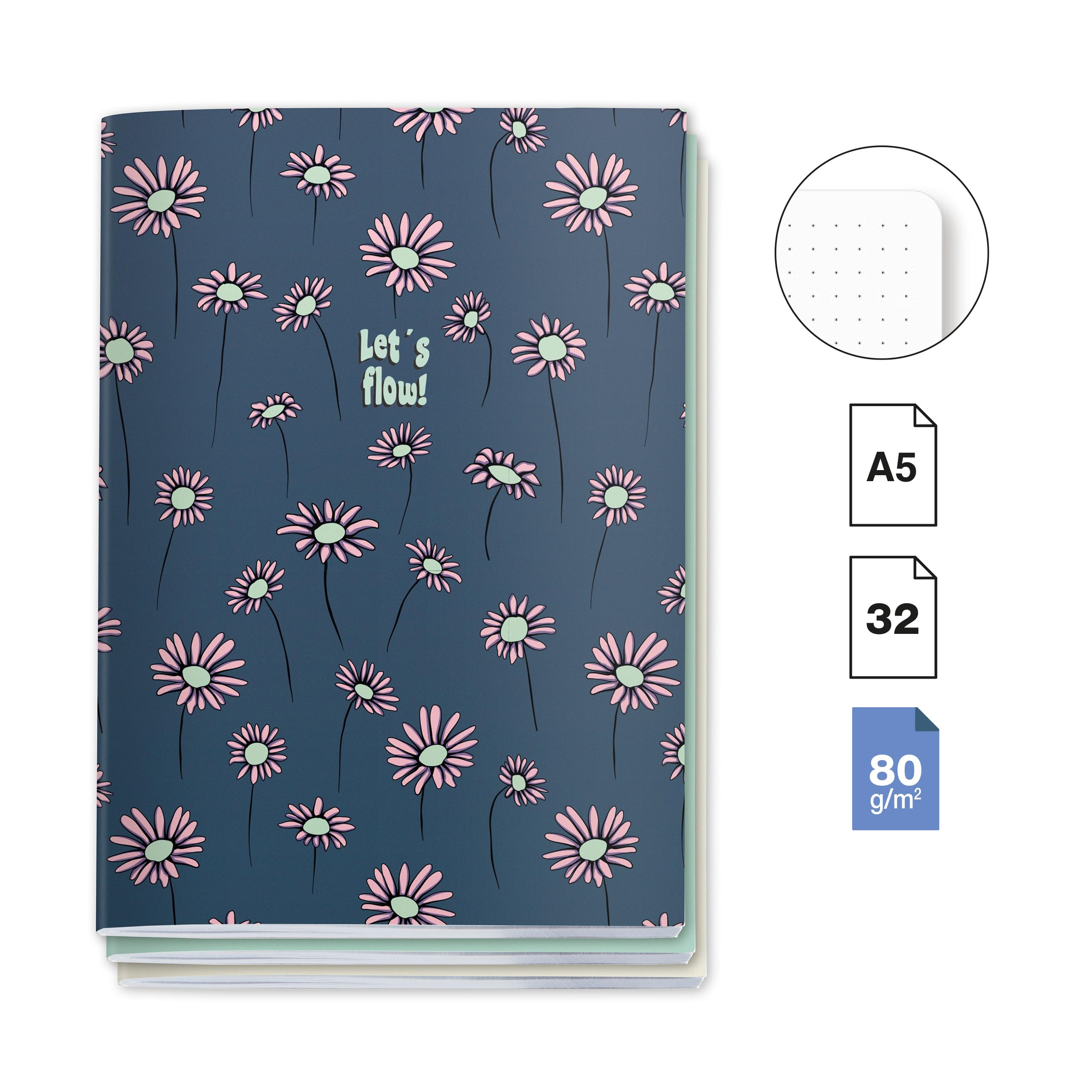Miquelrius, A5 notebooks (142 x 210 mm) stitched, pack of 3 notebooks, white dotted interior, 32 sheets of 80 g/m² each - Image 2