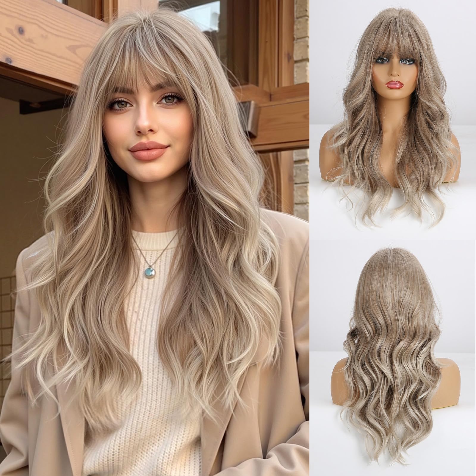Esmee Long Straight Natural Synthetic Hair Layered Wigs for Women with Dark Roots for Daily Party Use-24 Inches: Blonde B