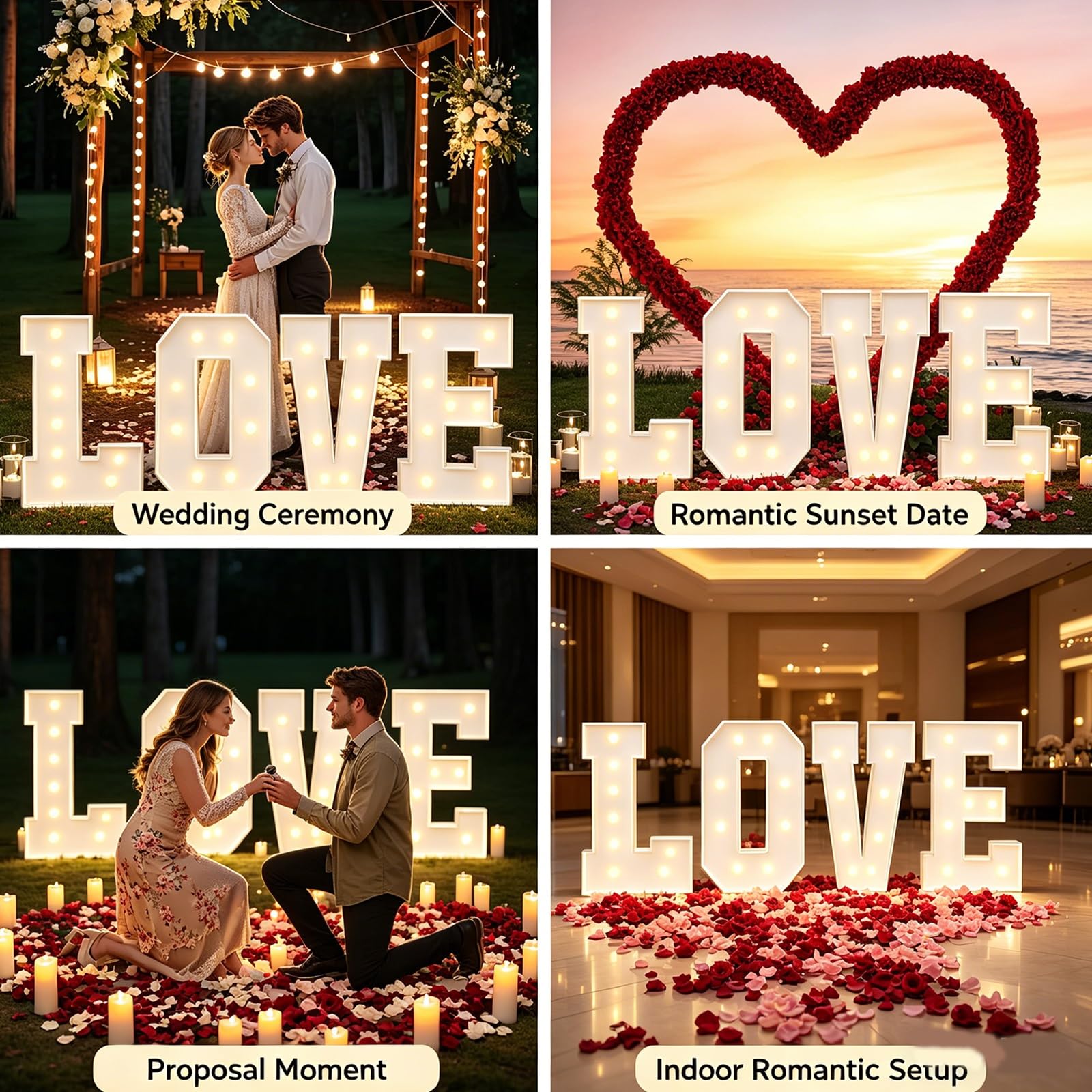Cásate conmigo marquesina letras cartel grande ¿Quieres cartel iluminado? | Decoraciones propuesta día Valentín decoración romántica grande fiesta boda compromiso aire libre(LOVE,100cm(3.3FT))
