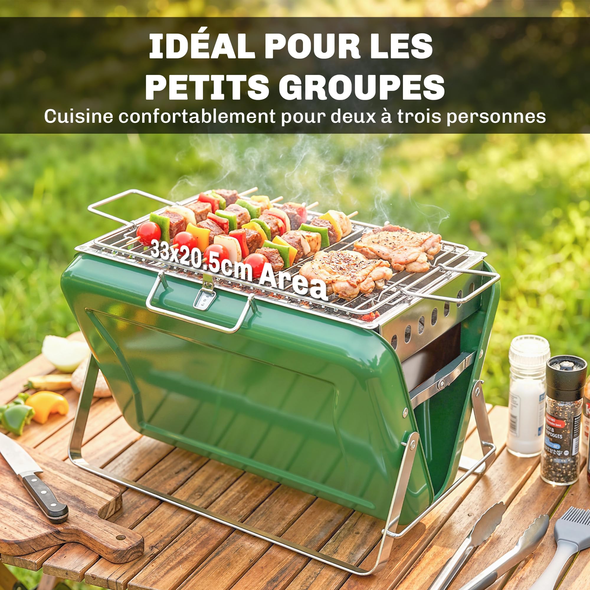 Outsunny Barbecue au Charbon de Bois Pliable Barbecue Portable Vert Foncé
