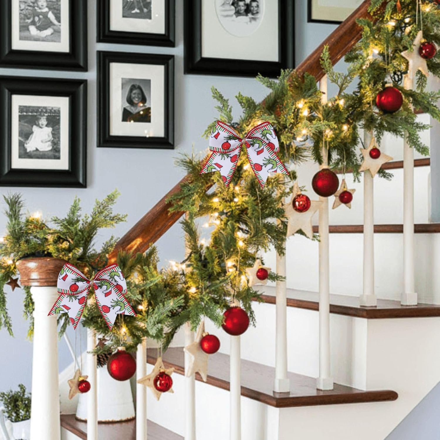 12 Pcs Red Green Christmas Ribbon Bows 6 Inch Funny Cartoon Character Christmas Wreath Bow for Xmas Tree Wreath Bows DIY Craft Decoration(Hand Style) - Image 8