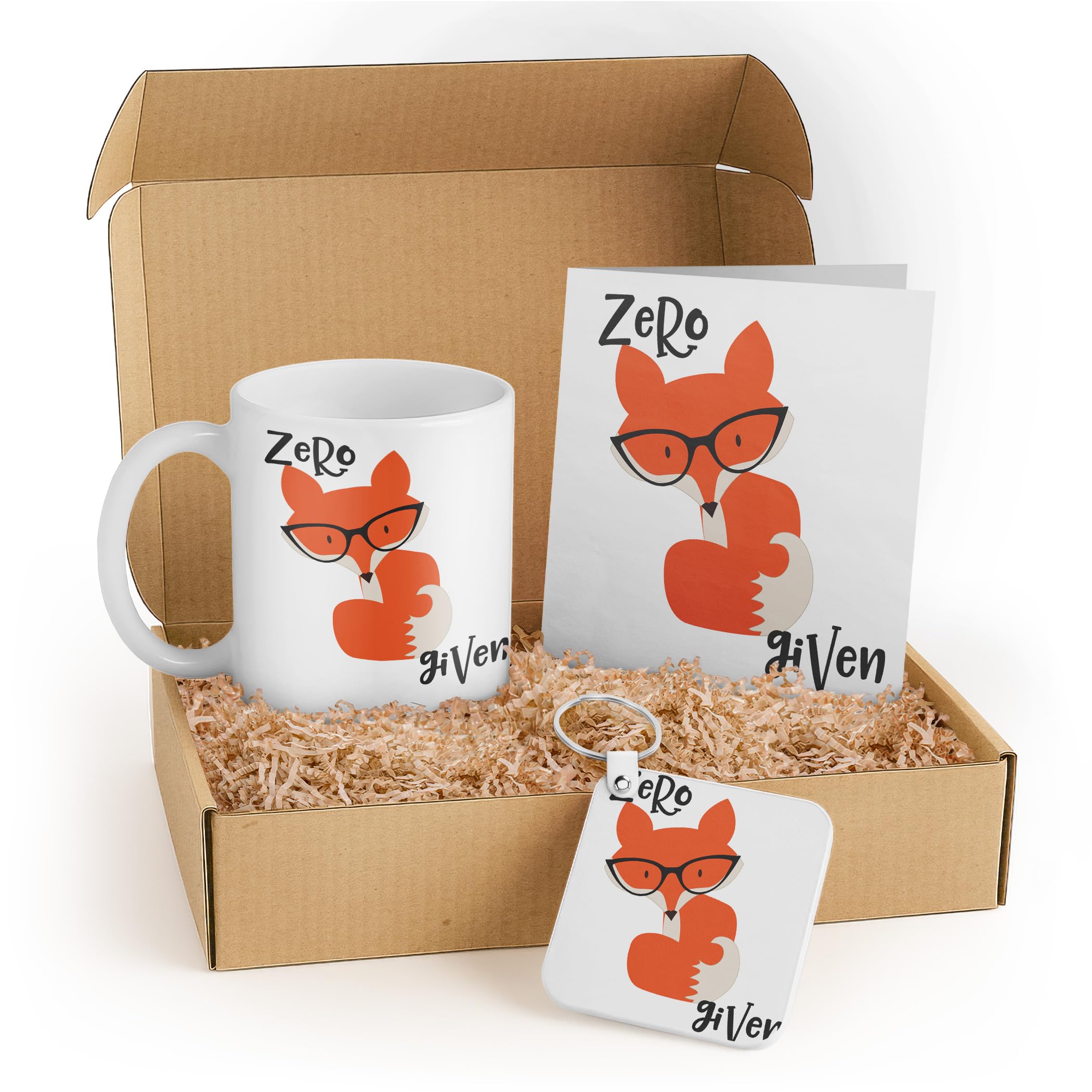 Funny Fox Lovers Gift Set - Mug, Keychain, and Card - White Mug with Orange Fox - Perfect…