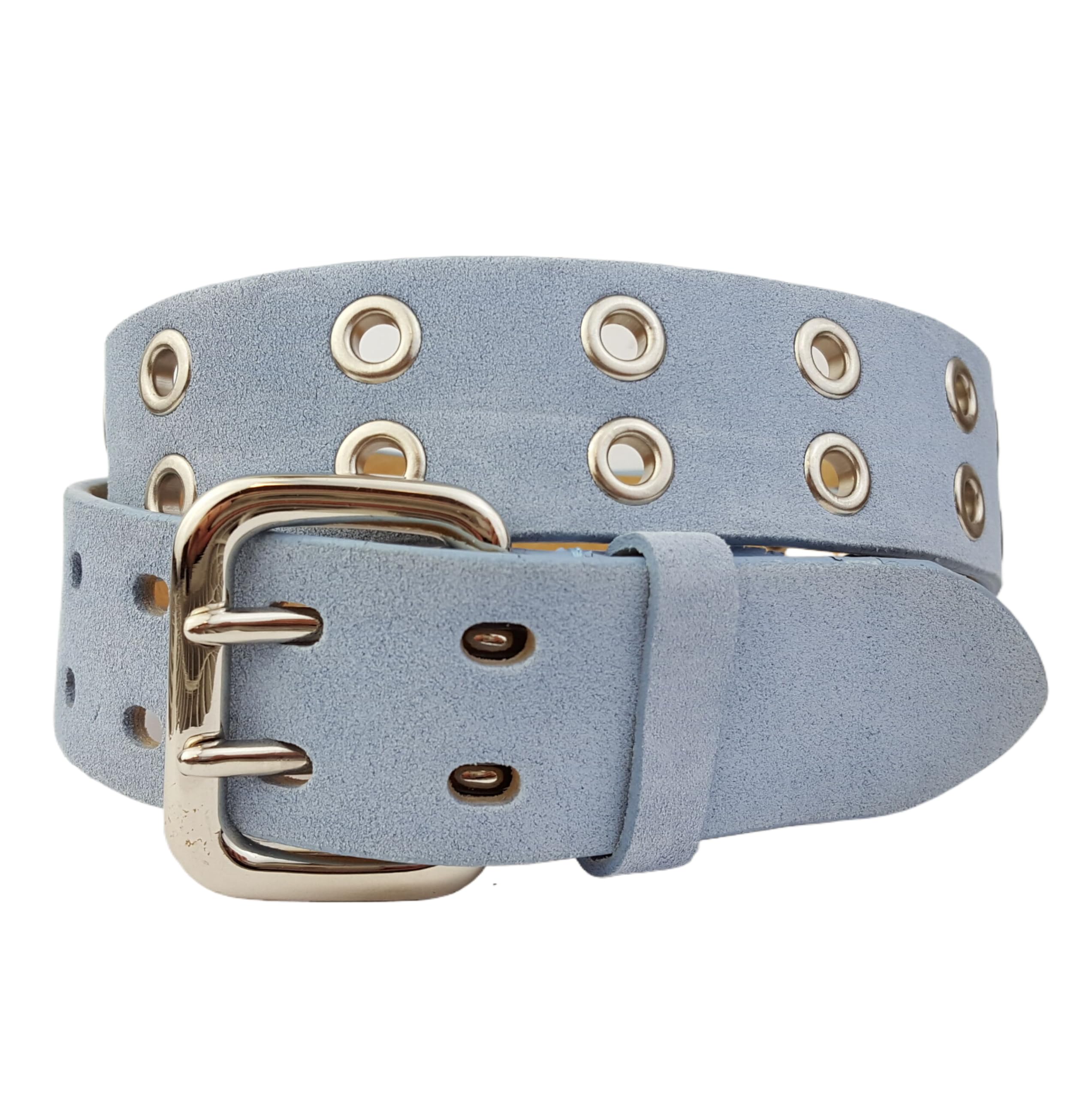 AXESORIA: Spring Colors: Genuine Suede w. Silver Eyelets Belt Blue M