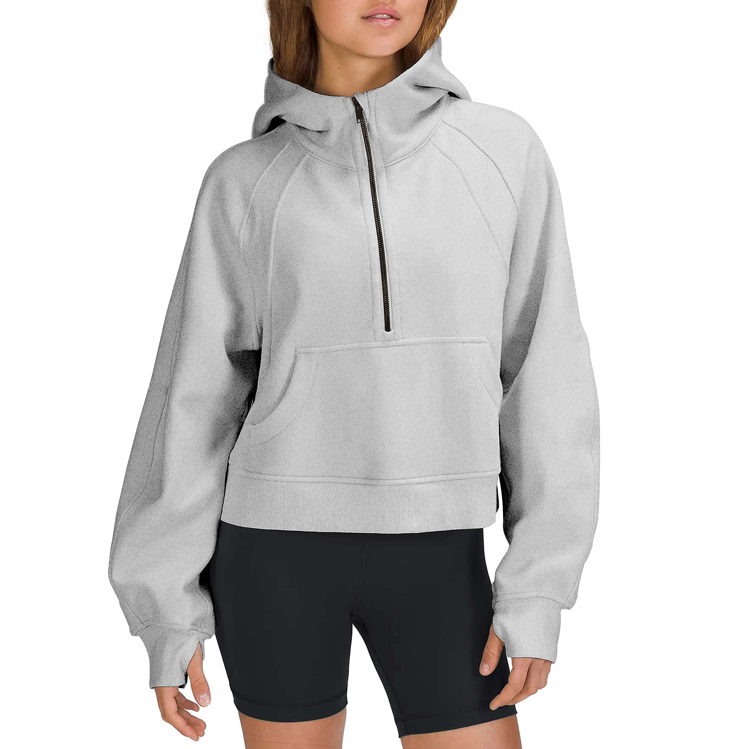 Lamoerwomens Hooded Half Zip Sweatshirts Scuba Hoodie Zip