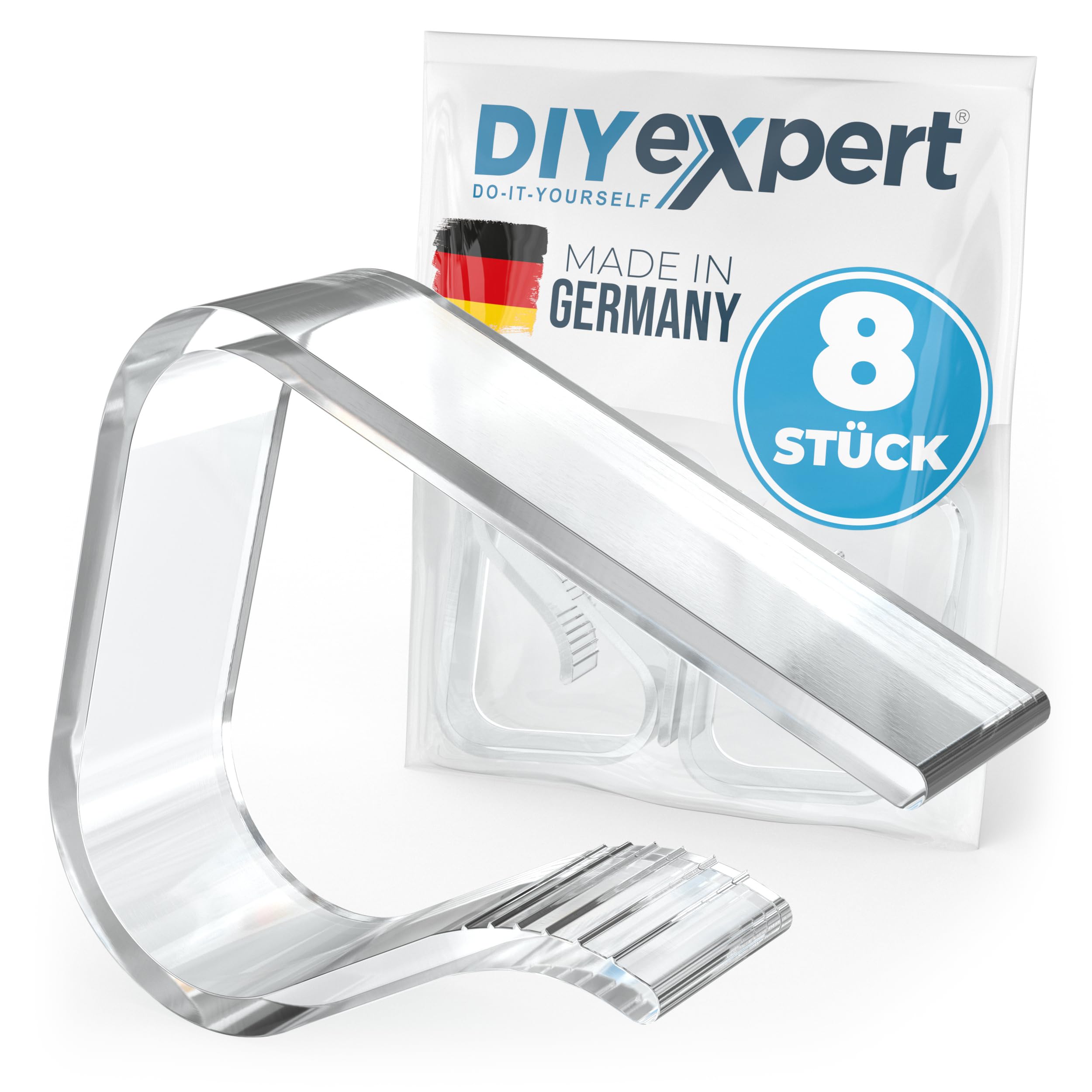 DIYexpert Pinzas para mantel transparentes, fabricadas en Alemania, hasta 45 mm, 8 unidades, resistentes a la intemperie y antideslizantes, para jardín, balcón e interior