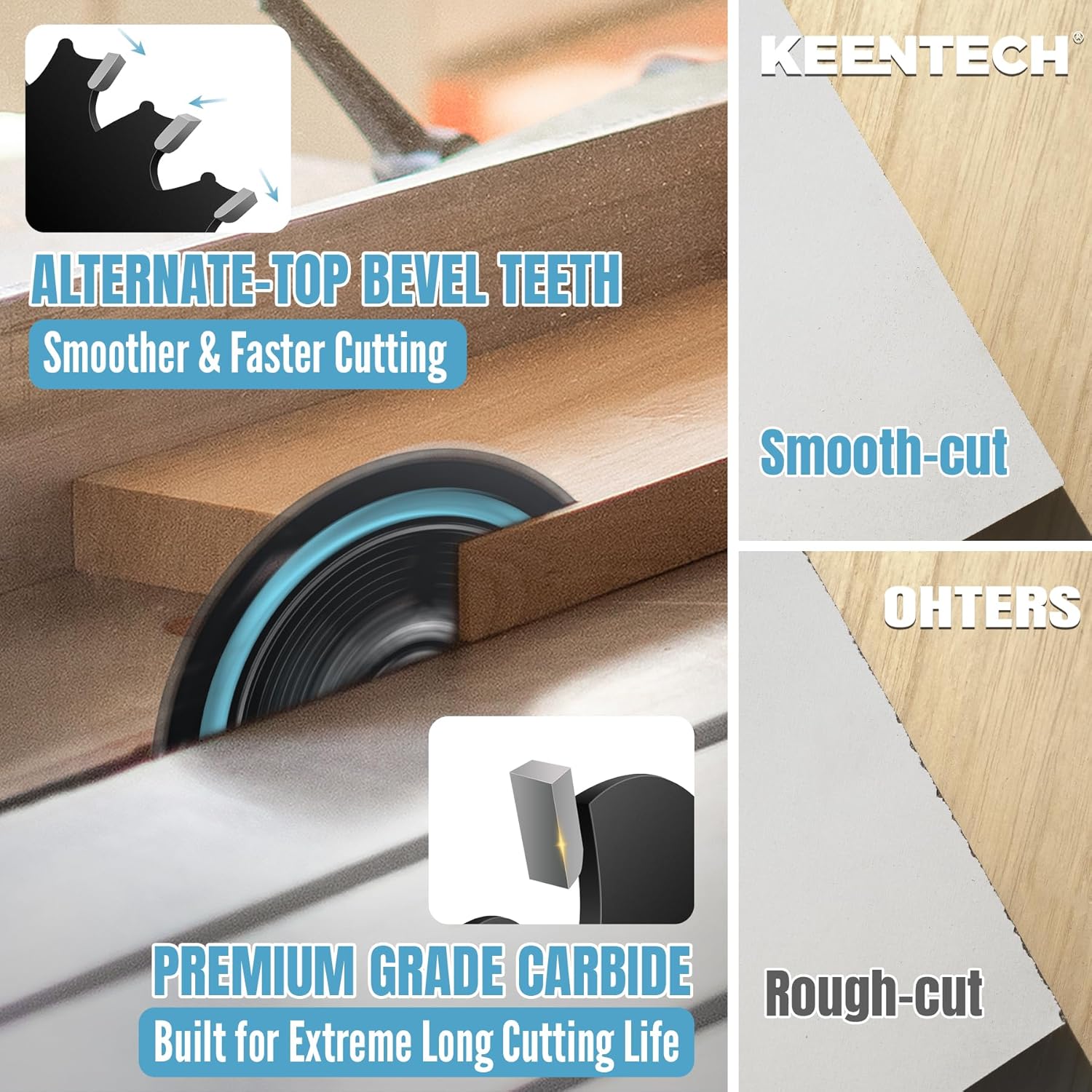 KEENTECH 8-1/4 Inch 60 Tooth Fine Finish Table Saw Blade, Non-Stick Coating, Tungsten Carbide Tipped, ATAF Grind, 5/8 Inch Arbor Hole 3-Pack