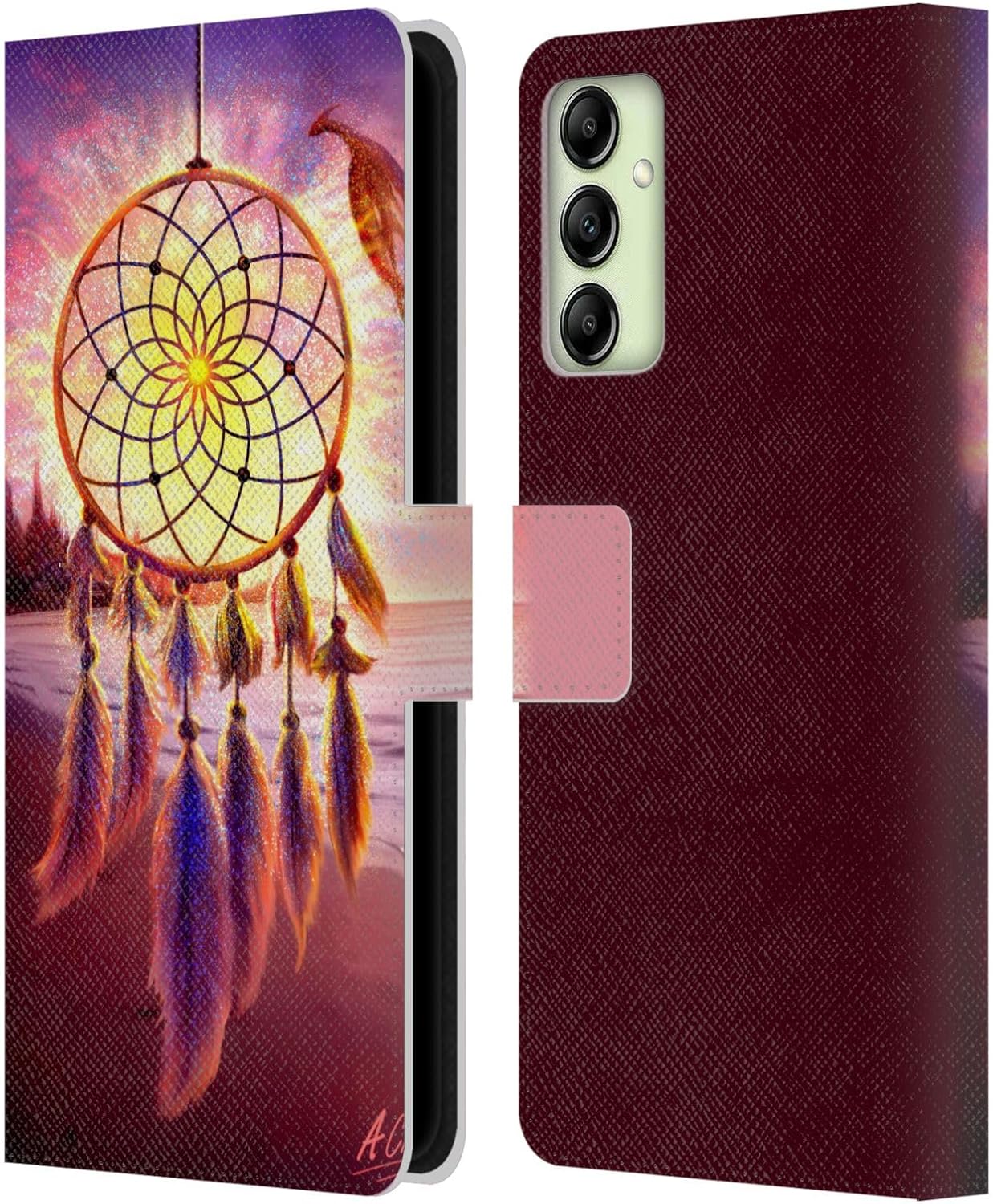 Head Case Designs Officially Licensed Anthony Christou Beach Dragon Dream Catcher Fantasy Art Leather Wallet Case Compatible with Samsung Galaxy A14 5G