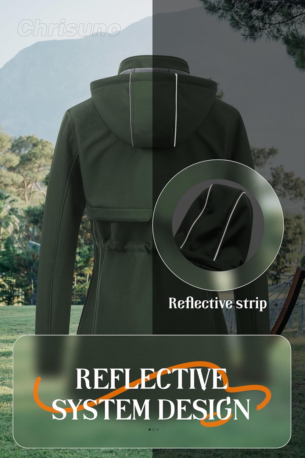 Chrisuno Women's Lightweight Long Softshell Fleece Lined Jacket Anorak Raincoat With Removable Hood - Image 3