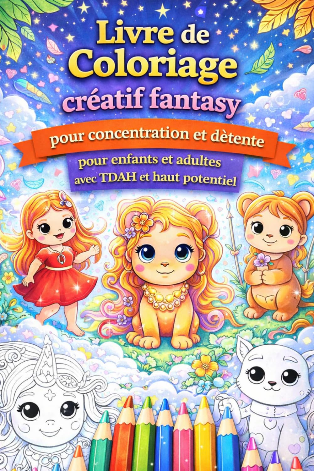 Livre de coloriage créatif fantasy pour concentration et détente – Personnages magiques pour enfants et adultes avec TDAH et haut potentiel: 82 ... et stimulant pour améliorer la concentration