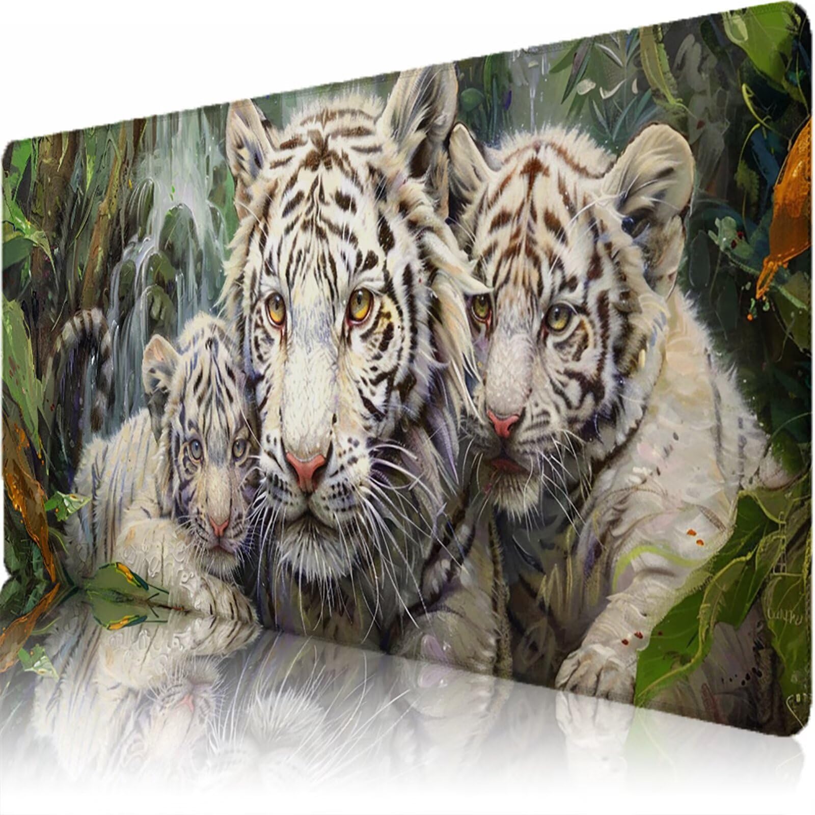 Alfombrilla Ratón XXL 1200 x 600 x 3 mm, Alfombrilla Escritorio, Bosque Grande Protector de Mesa con Base de Goma Antideslizante y Bordes Cosidos, Impermeable, para Oficina, PC, Gaming (Tigre) L-x6798