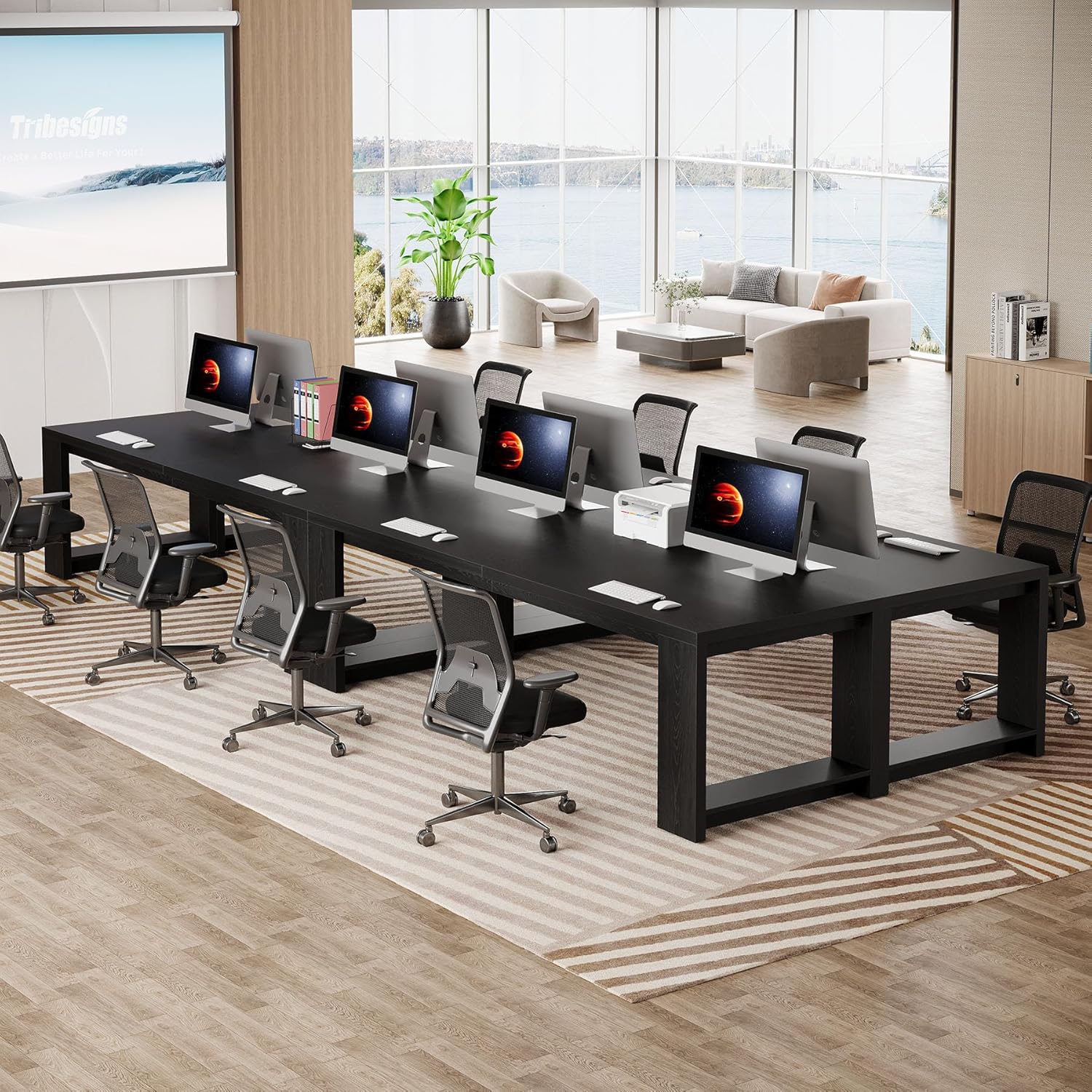 Tribesigns 7 ft Conference Table for 6 to 8 People, Modern Rectangle Meeting Room Desk for Boardroom, Home Office (Black)