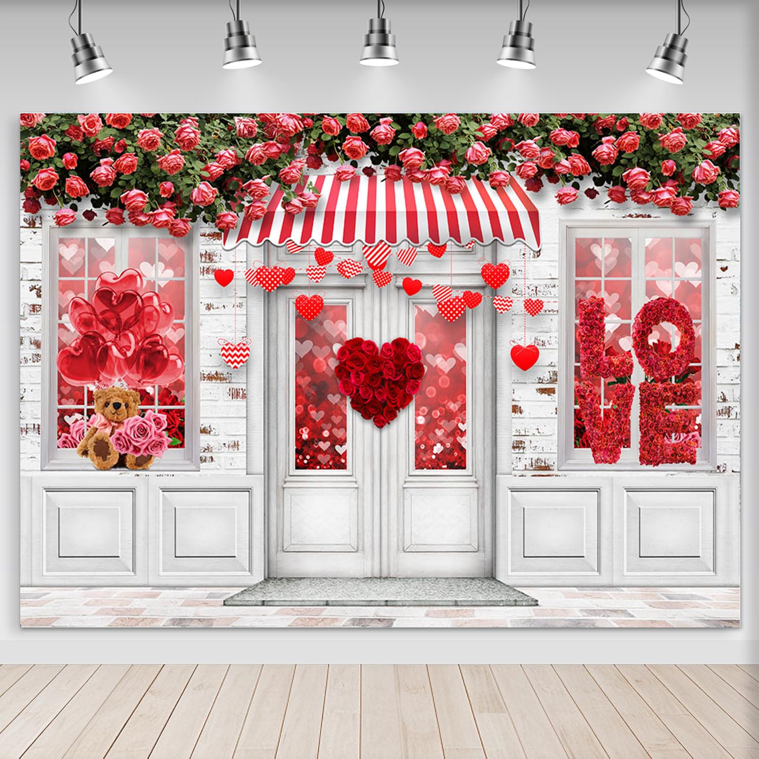 Mocsicka 7x5ft Valentines Day Backdrop for Photography Red Love Hearts Floral Anniversary Party Photo Backdrops Flower Shop Wedding Bridal Shower Photo Booth Studio Props