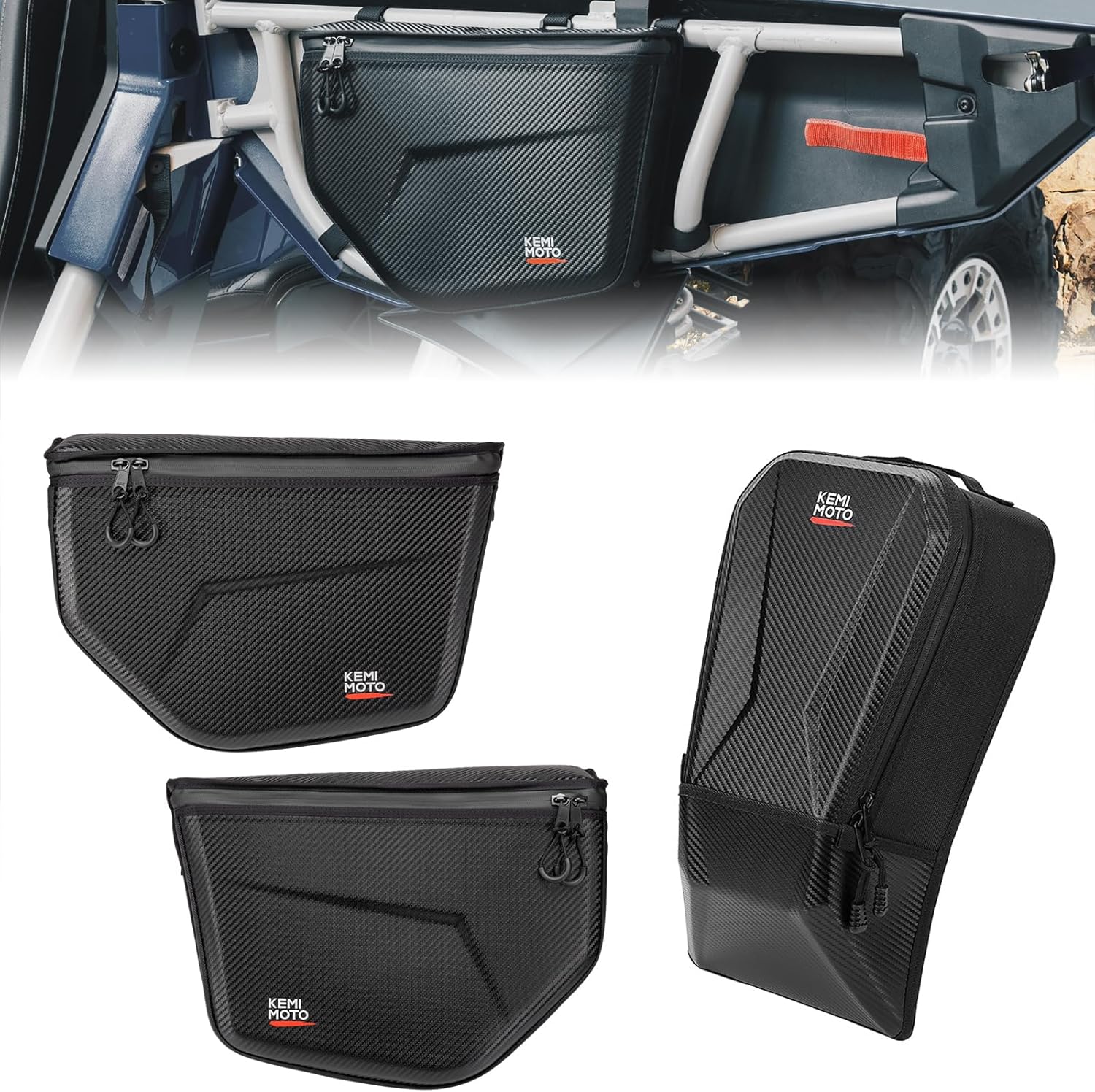KEMIMOTO X3 Door Bag with Center Shoulder Console Bag, Semi-Rigid 5.8L Water-Resistant EVA 1680D Oxford Cloth Storage, compatible with Can-Am Maverick X3 and MAX models 2017-2025