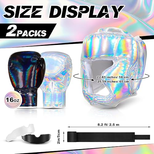 Miniatura 9 de Kanayu Juego de boxeo de 14 piezas, incluye 2 pares de guantes de boxeo de 16 onzas, casco de boxeo, vendas de mano, protectores bucales deportivos