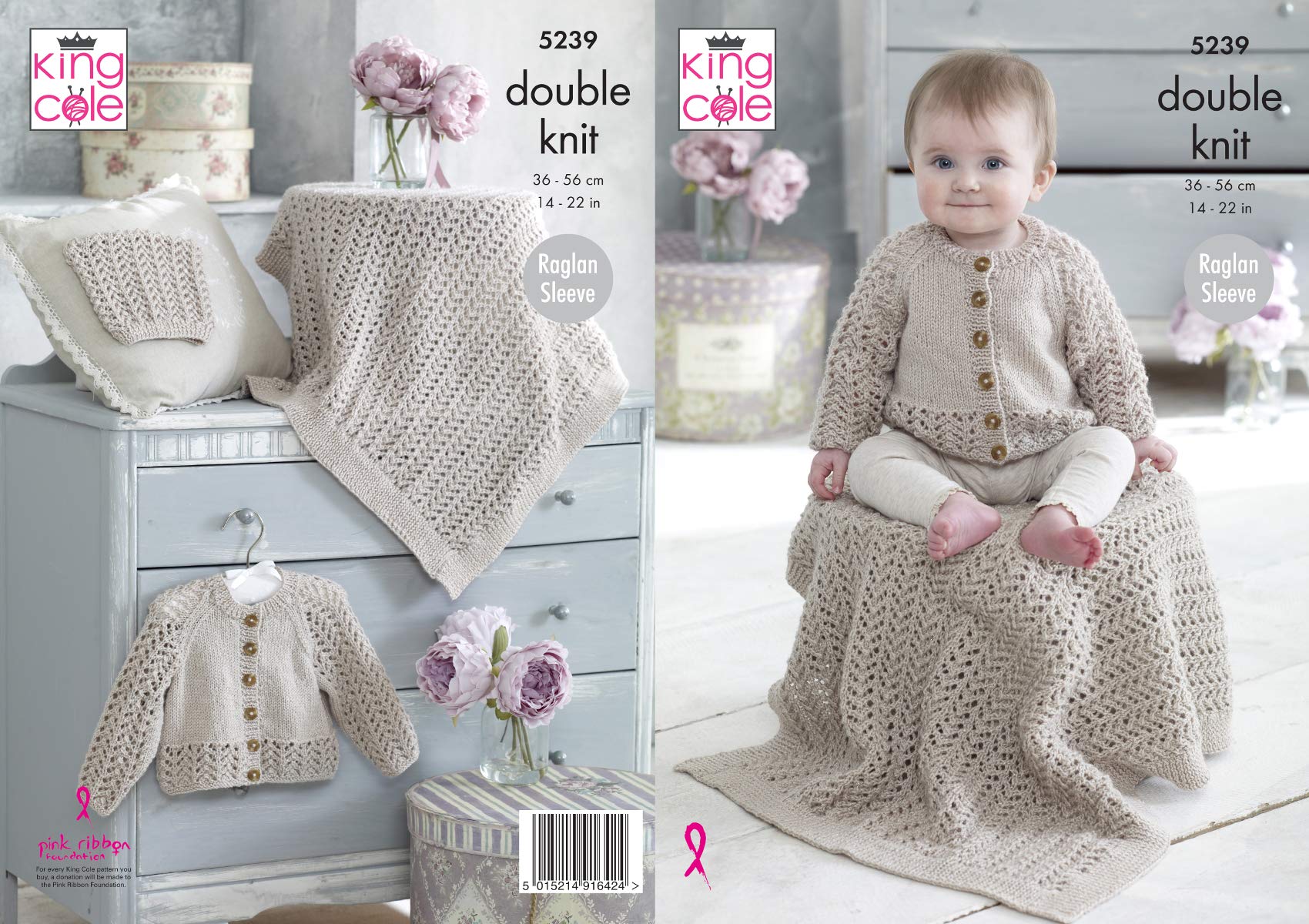 King Cole DK Knitting Pattern Raglan Cardigan Blanket and Hat 5239