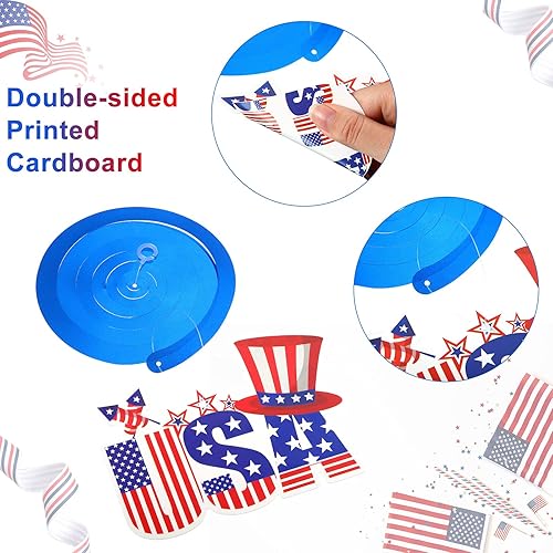 Miniatura 3 de Decoración feliz del 4 de julio, Día de la Independencia Colgantes de la Bandera Patriótica AmericanaSerpentinas de Estrella Día Conmemorativo Rojo