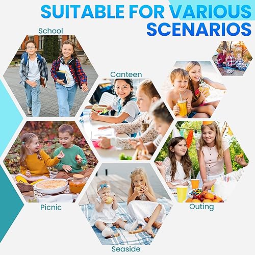 Miniatura 6 de Lonchera térmica para niños, bonita lonchera reutilizable para la escuela, picnic, regalos de cumpleaños para niños (azul)