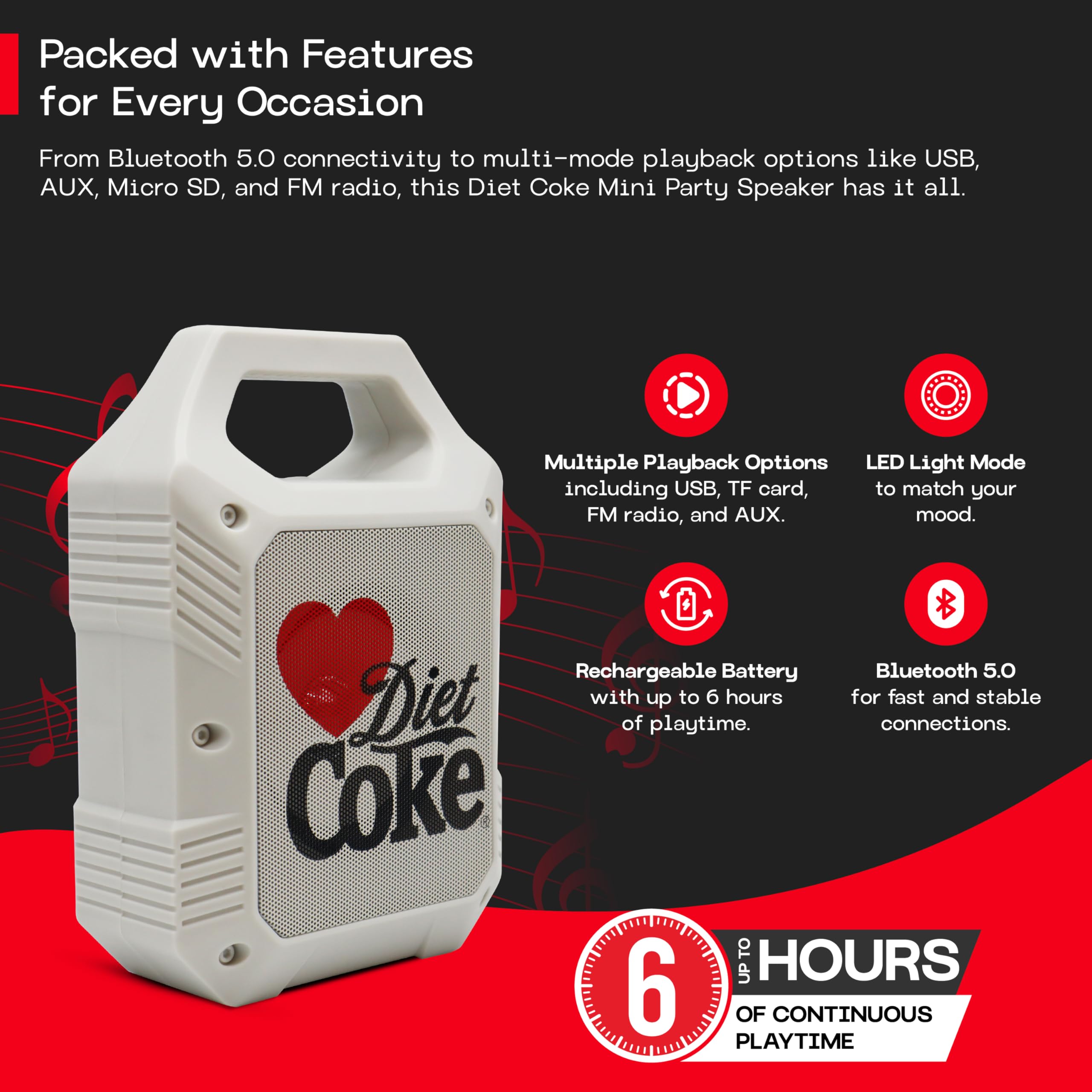 Amazon.com: Diet Coke Portable Bluetooth 5.4 Speaker with Handle