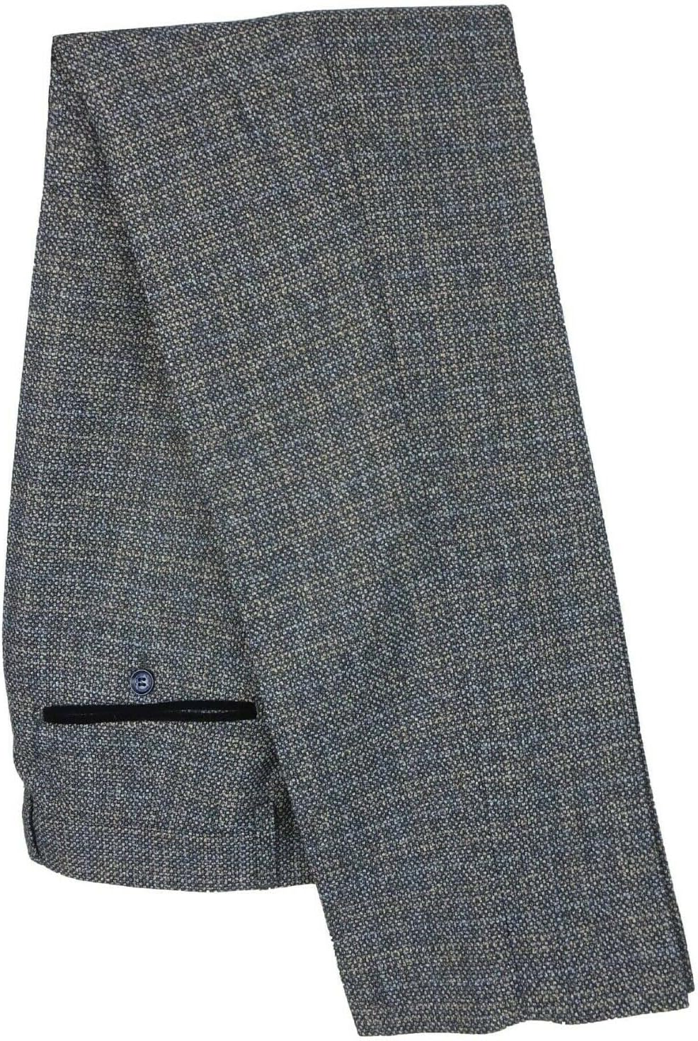 Men’s Tweed Textured Retro Suit Tailored Fit 3 Piece Wedding Outfit Set in Navy Blue & Grey, Chest 38R - Waist 30R