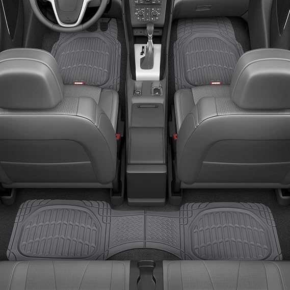 Motor Trend & BDK Heavy Duty Gray Rubber Car Mats Full Set - Universal Trim-to-Fit All Weather Floor Mats - Floor Mats for Car Accessories - Front & Back Interior Floor Mats for Truck Accessories