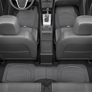 Motor Trend & BDK Heavy Duty Gray Rubber Car Mats Full Set - Universal Trim-to-Fit All Weather Floor Mats - Floor Mats for Car Accessories - Front & Back Interior Floor Mats for Truck Accessories