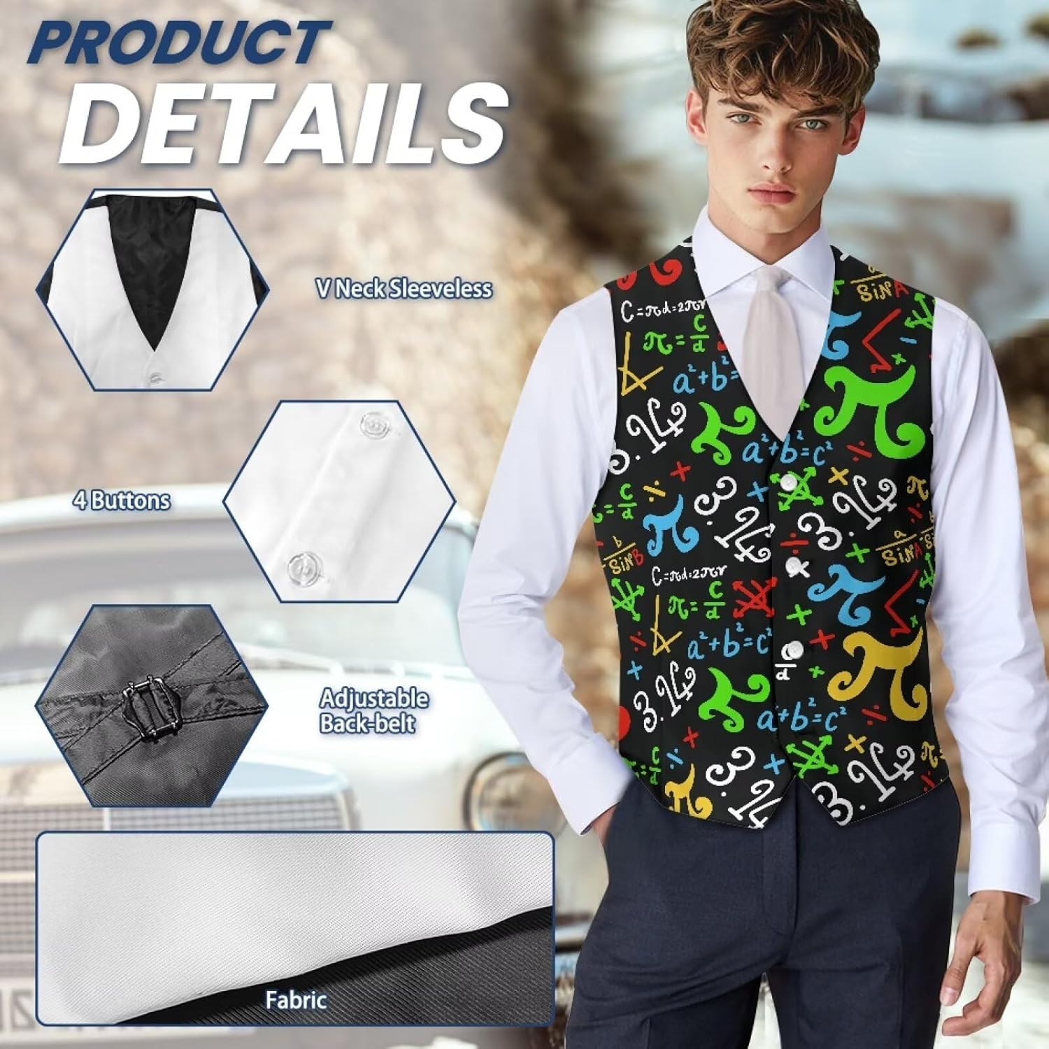 Suit Vest for Men Big and Tall V-Neck Formal Vest Slim Fit Button Waistcoat Vests