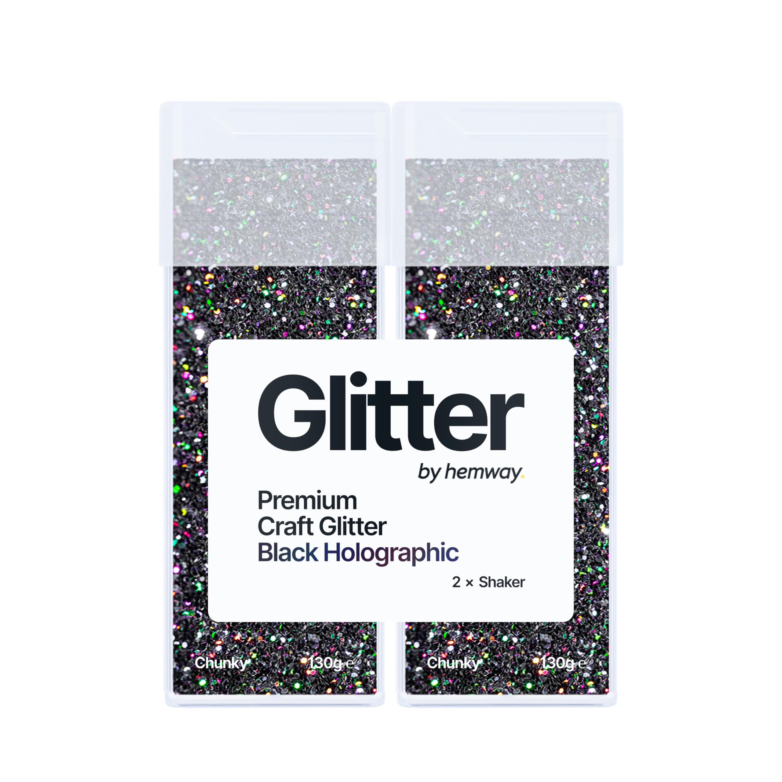 Hemway Glitter Shaker Black Holographic 130g x2 Pack Chunky, Craft Glitter Shakers for Resin & Epoxy Crafts
