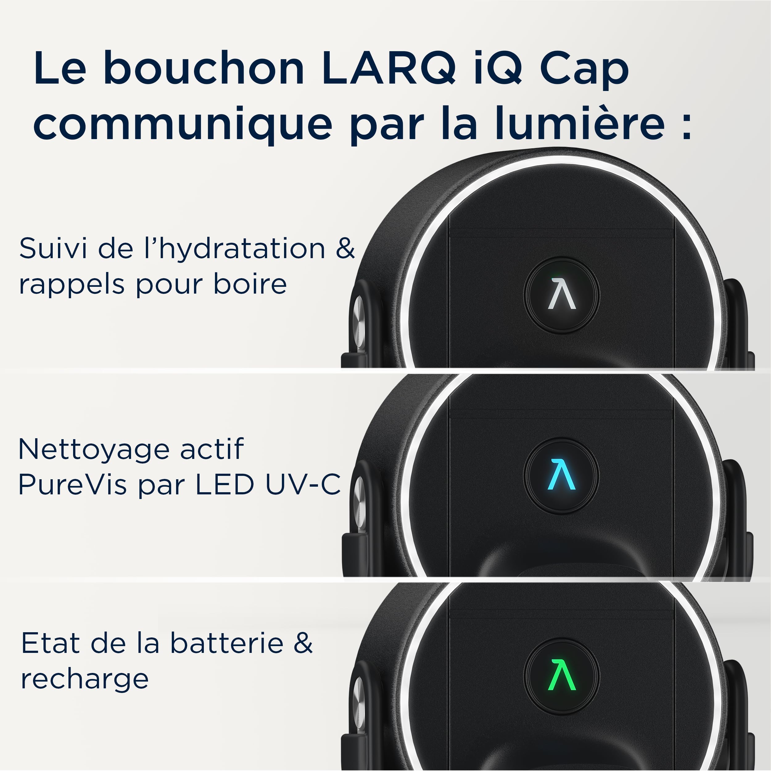 BRITA LARQ iQ gourde filtrante connectée noire 680 ml en inox, appli suivi hydratation, filtre charbon actif + LED UV-C, réduit jusqu’à 99,99% des bactéries, PFAS et micro-impuretés.