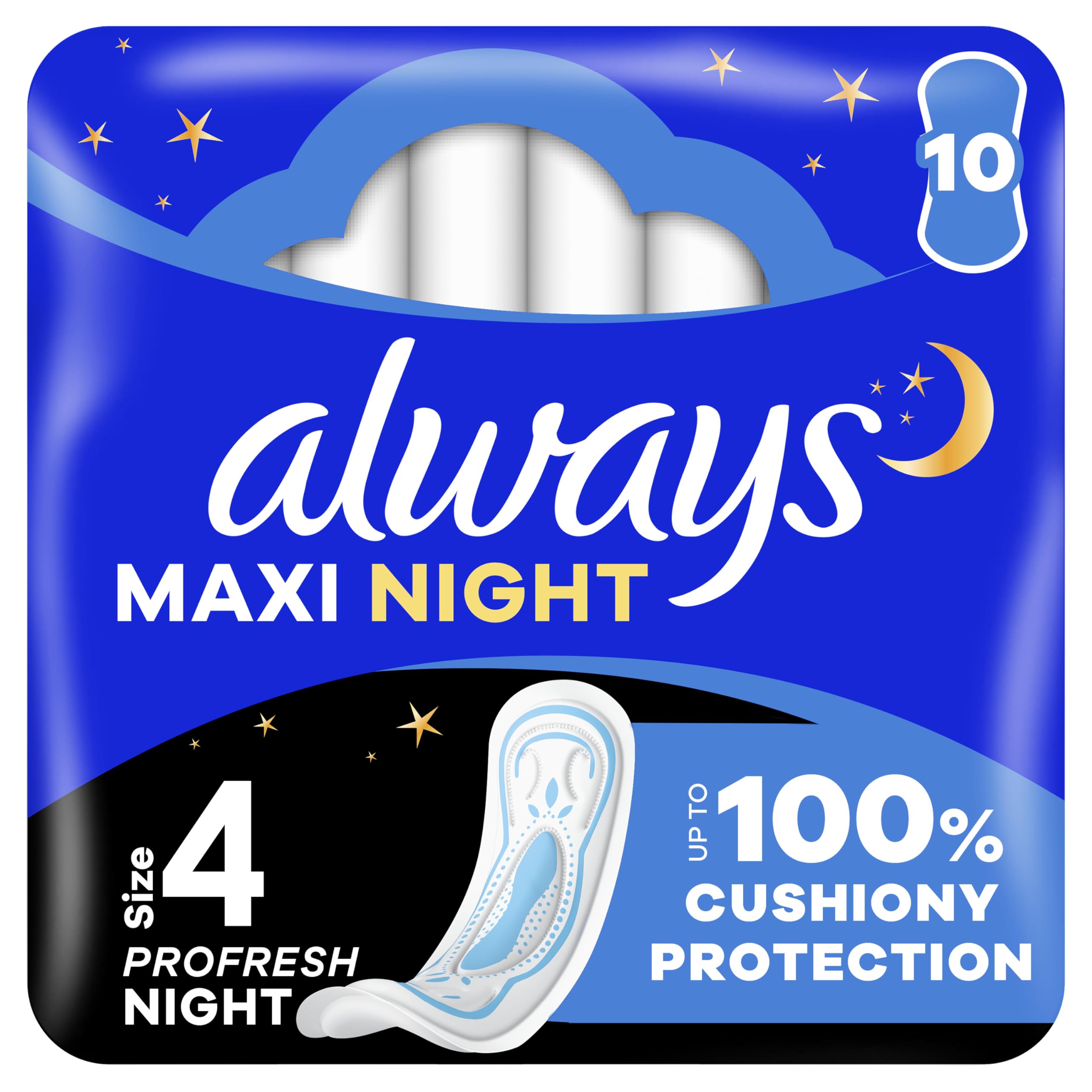 Always Sanitary Towels Maxi Profresh Night 9CT x 10