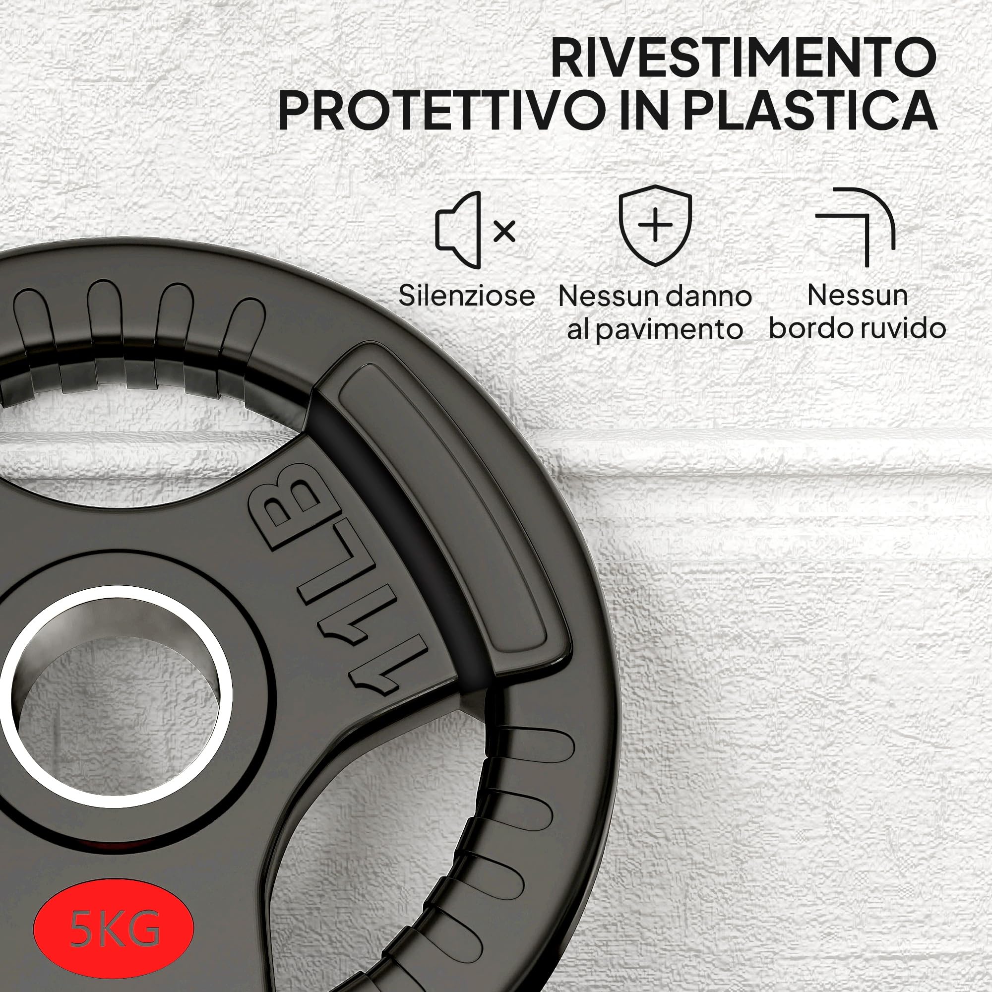 SPORTNOW Set di Dischi Pesi 2x2.5/2x5/2x10/2x15/20 kg con Foro da 5 cm per Bilancieri, 3 Impugnature per Allenamento a Casa e Palestra, in Acciaio con Rivestimento in Plastica, Nero