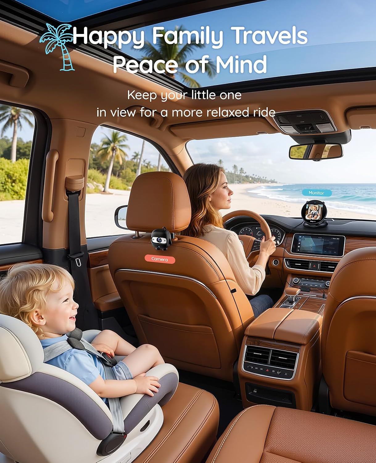 Babyvue Q1 Baby Car Camera for Rear Facing Baby, Minimalist Foldable Screen, Auto-Brightness, 360° Rotating Base, No-Glow Night Vision, 3X Zoom, 1080P HD Baby Car Monitor, No WiFi, Easy USB Setup
