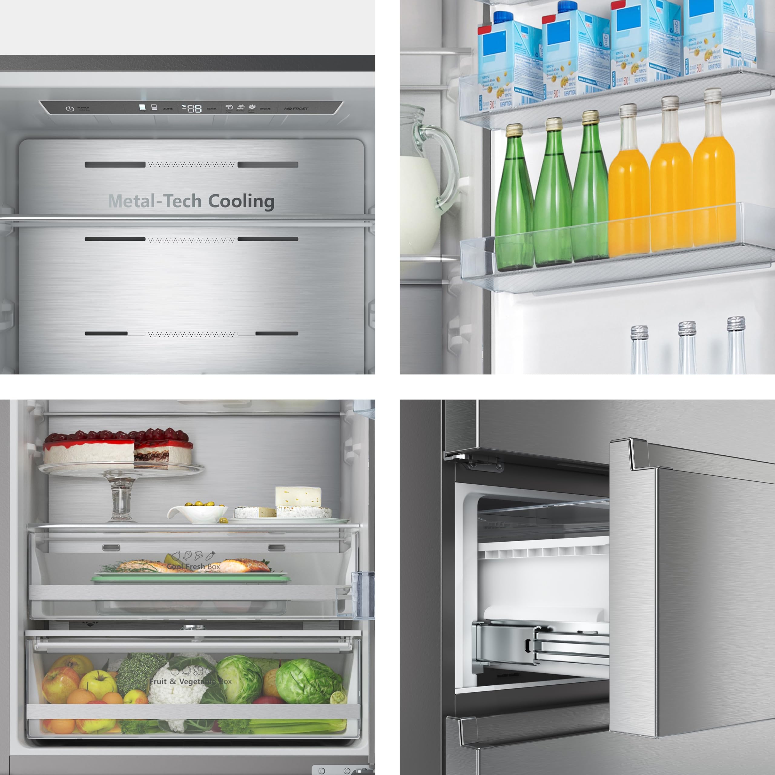 Hisense RT641N4AIE - Frigorífico Combi No Frost Inox Puerta Francesa, Eficiente Clase E, Capacidad 493 L con 200 cm Alto, Super Freeze, Total No Frost, Puerta Reversible, Silencioso 38dB, Color Inox