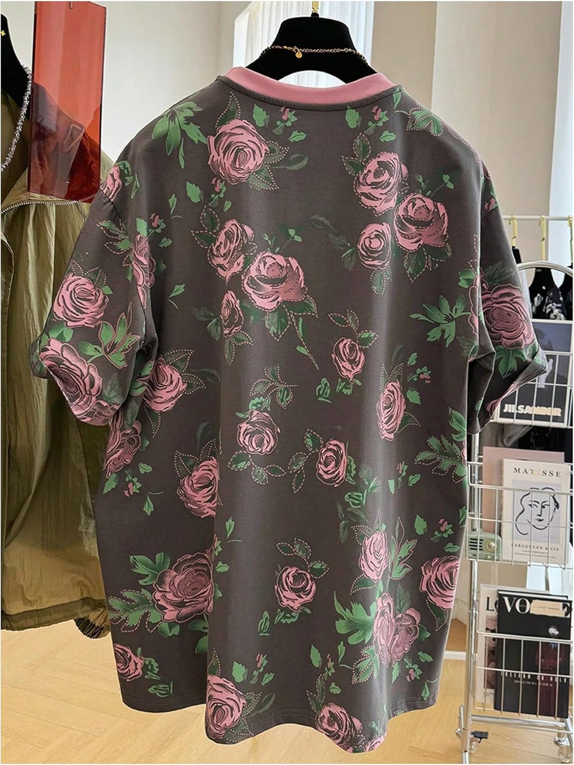 SHENHE Women's Plus Size Graphic Tee Shirt Rose Print Crew Neck Short Sleeve Loose T Shirt - Image 3