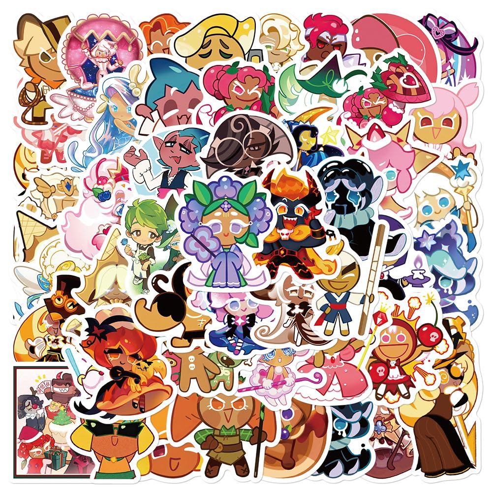 Cookies Stickers, 50 Cookie Figure Vinyl Waterproof Sticker Decals for Party, Water Bottle Scrapbook Laptop Skateboard Computer for Teens Students