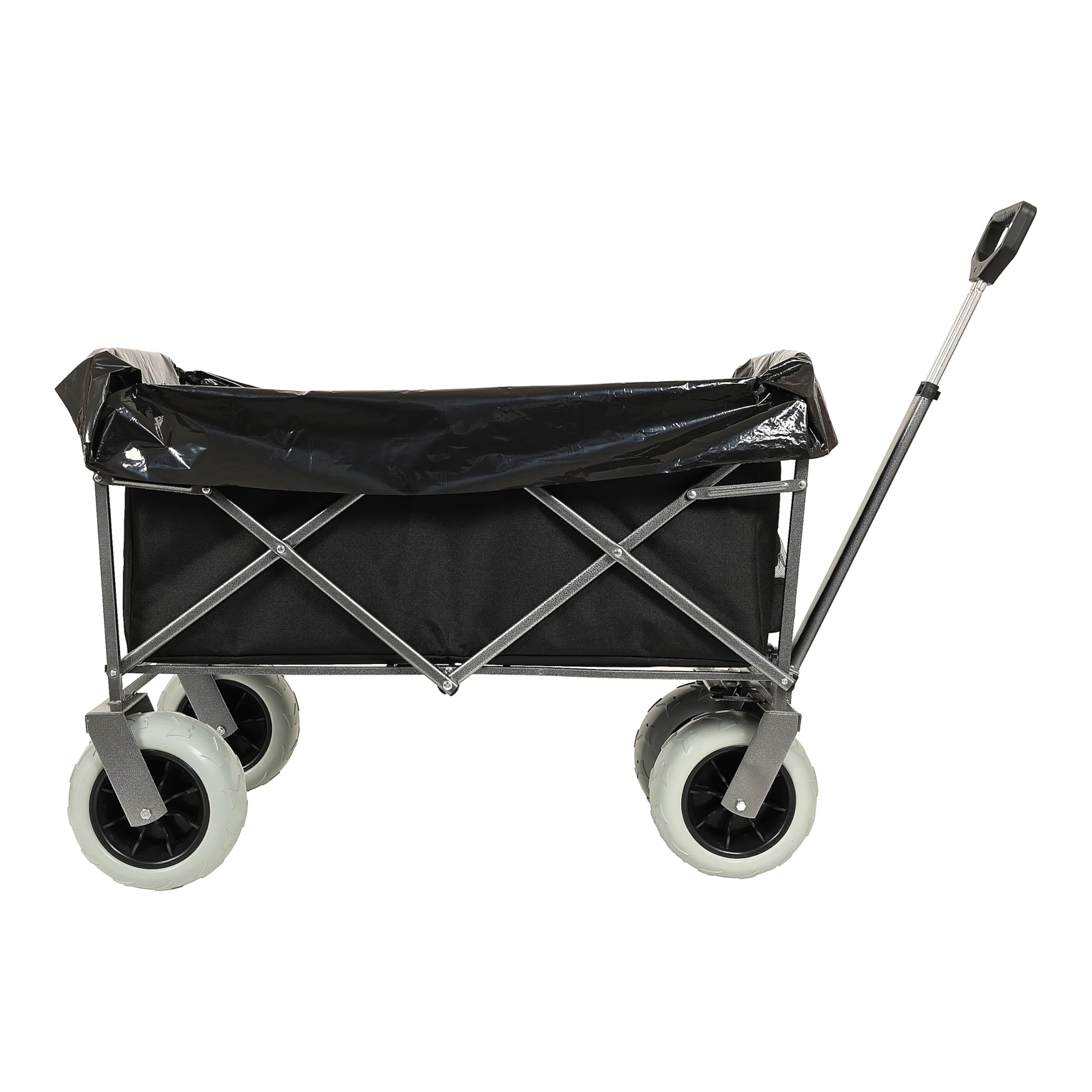 Carrello da spiaggia All-Terrain con capacità di 500 libbre, pesante e pieghevole, ruote pneumatiche da 9 pollici per sabbia, con borsa multifunzione e cintura, colore nero
