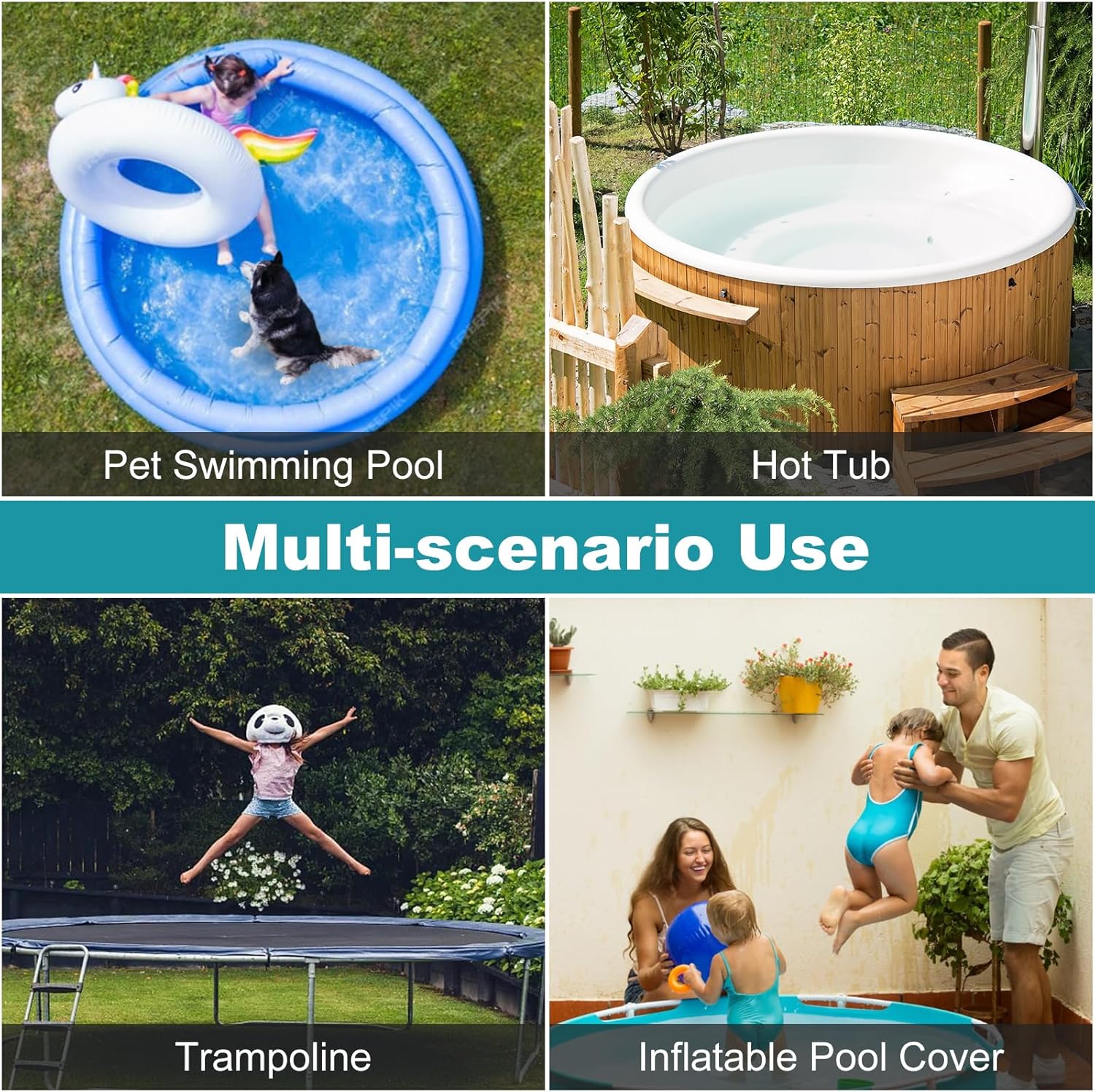 10 Ft Round Pool Cover,Swimming Pool Cover for Above Ground Pools,Inflatable Pool Cover with Pool Accessories,Solar Cover Including Drawstring Design,Tarp Ideal for Waterproof and Dustproof (Black)