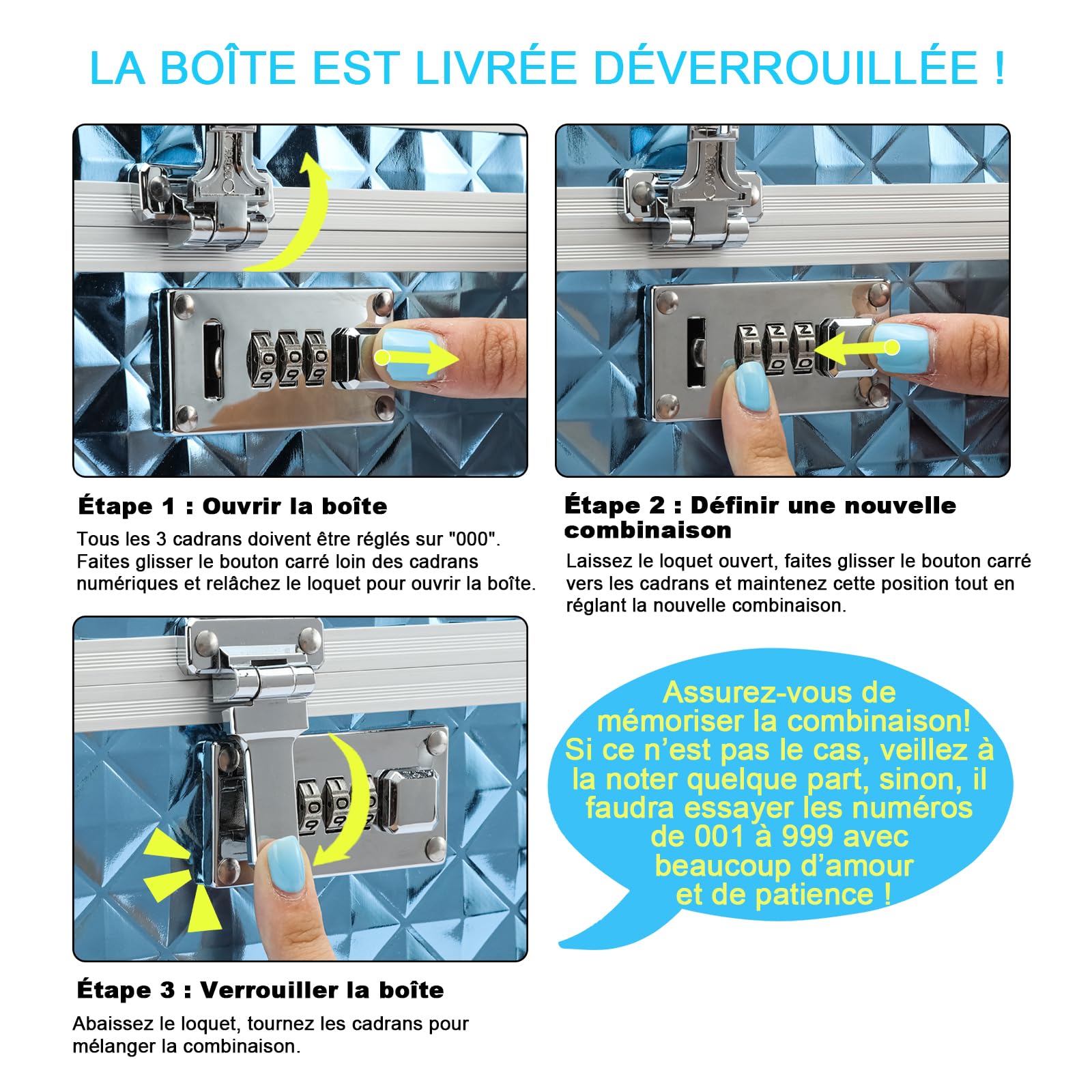 Boîte de Rangement avec verrou à Combinaison, boîte de Stockage de médicaments verrouillable, boîte de Premiers Secours Vide, boîte de sécurité (Blue, Large)