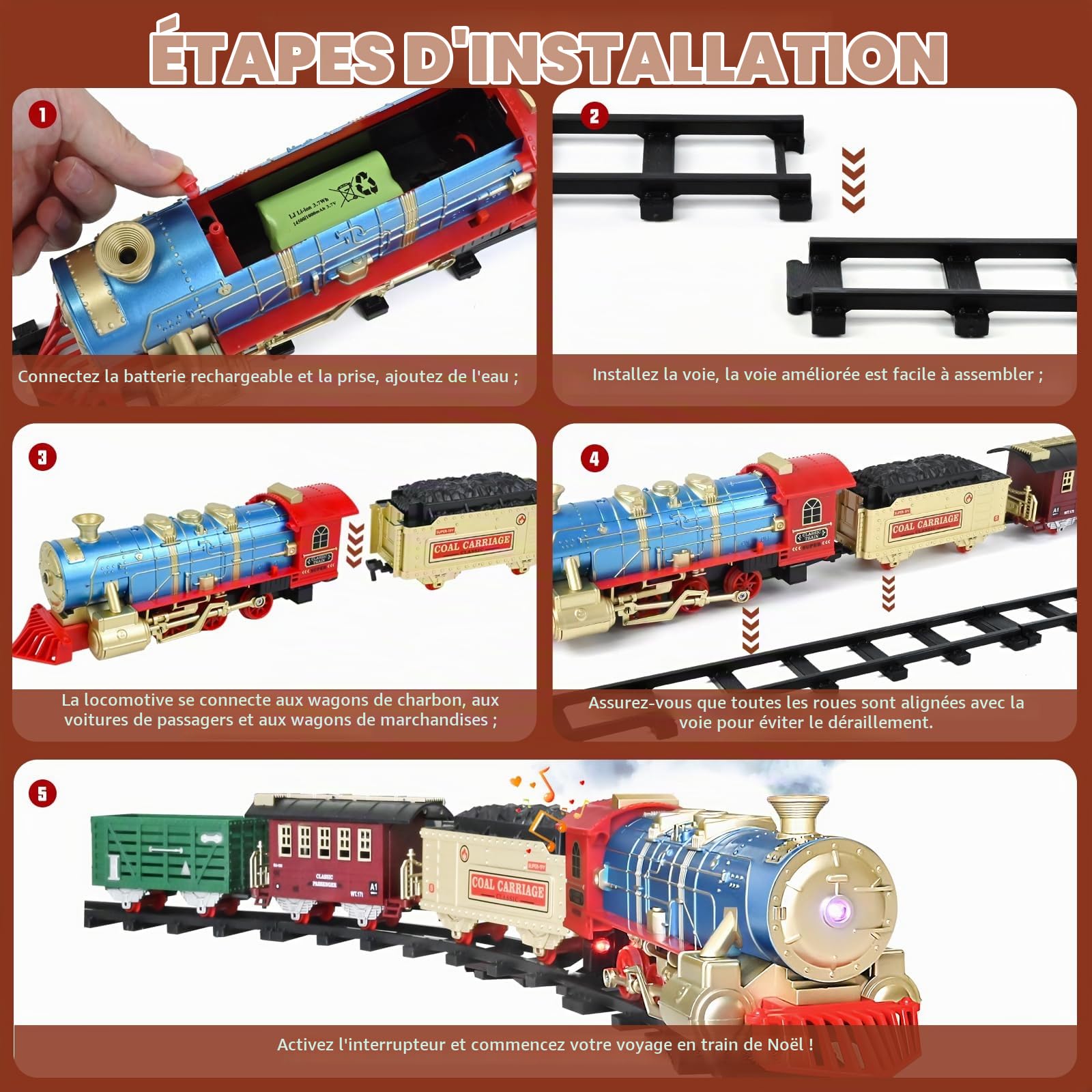 Ulikey Acrylonitrile butadiène styrène Train avec Rail, Fumé, Lumières et Son, Locomotive à Vapeur Electrique, Jouet avec Télécommande, Cadeaux de Noël Anniversaire pour Enfants, Bleu