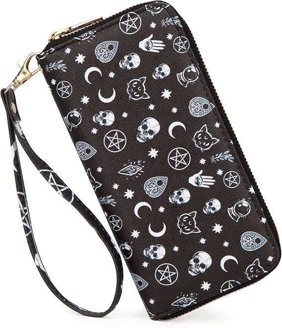 Leopard Cow Print Wallet For Women Skull Goth Frog Ladies Cluth Wristlet Wrist strap Long Purse Zip Around Card Holder