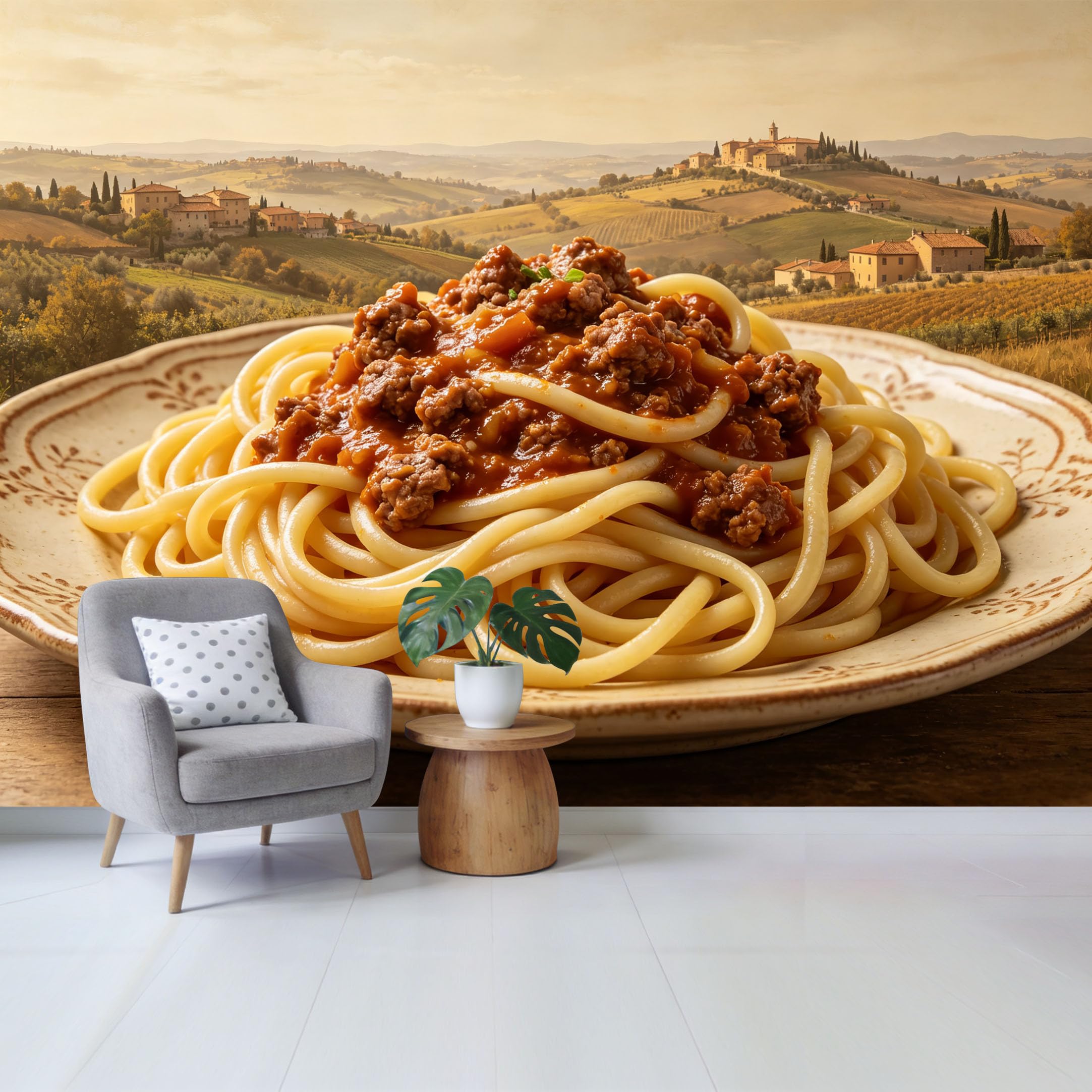 Qzlithotic Yq2605250825 Custom Size Wall Mural Italian Pasta Meat Sauce Dinner Tuscany Countryside Landscape Oil Painting Selfadhesive Wall Fabric Removable Wallpaper For Home Office Decor