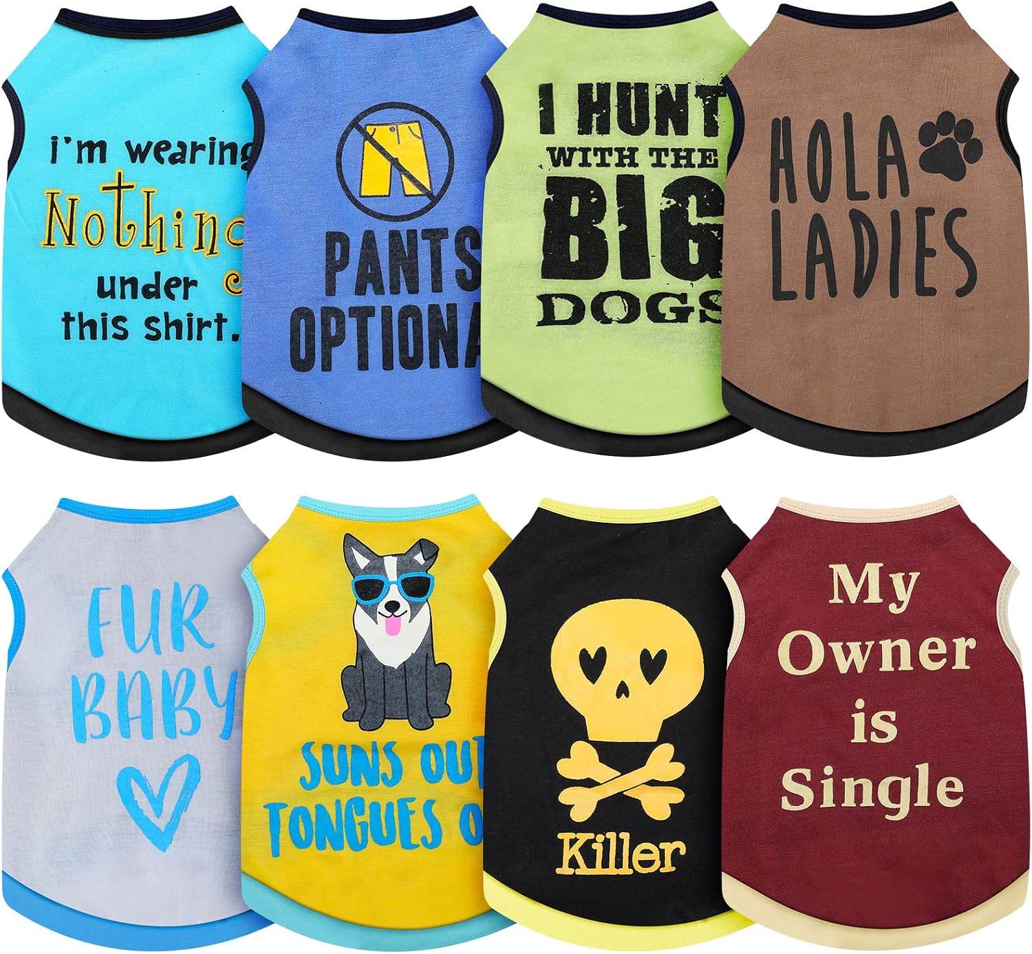 Saintrygo 8 Pcs Dog T-Shirts Printed Funny, Vivid Pattern, Small