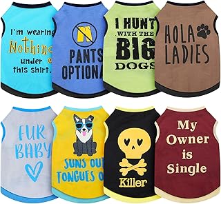 Saintrygo 8 Pieces Dog Shirts Pet Printed Clothes with Funny Letters Summer Pet T Shirts Cool Puppy Breathable Dog Outfit Soft Sweatshirt Cats(Vivid Pattern,Small)