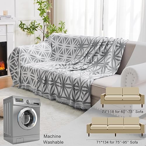 Miniatura 6 de LOMAO Funda de sofá para sofá modular de 3 cojines, funda de sofá en forma de L con borlas, protector de sofá de felpilla lavable y reversible para