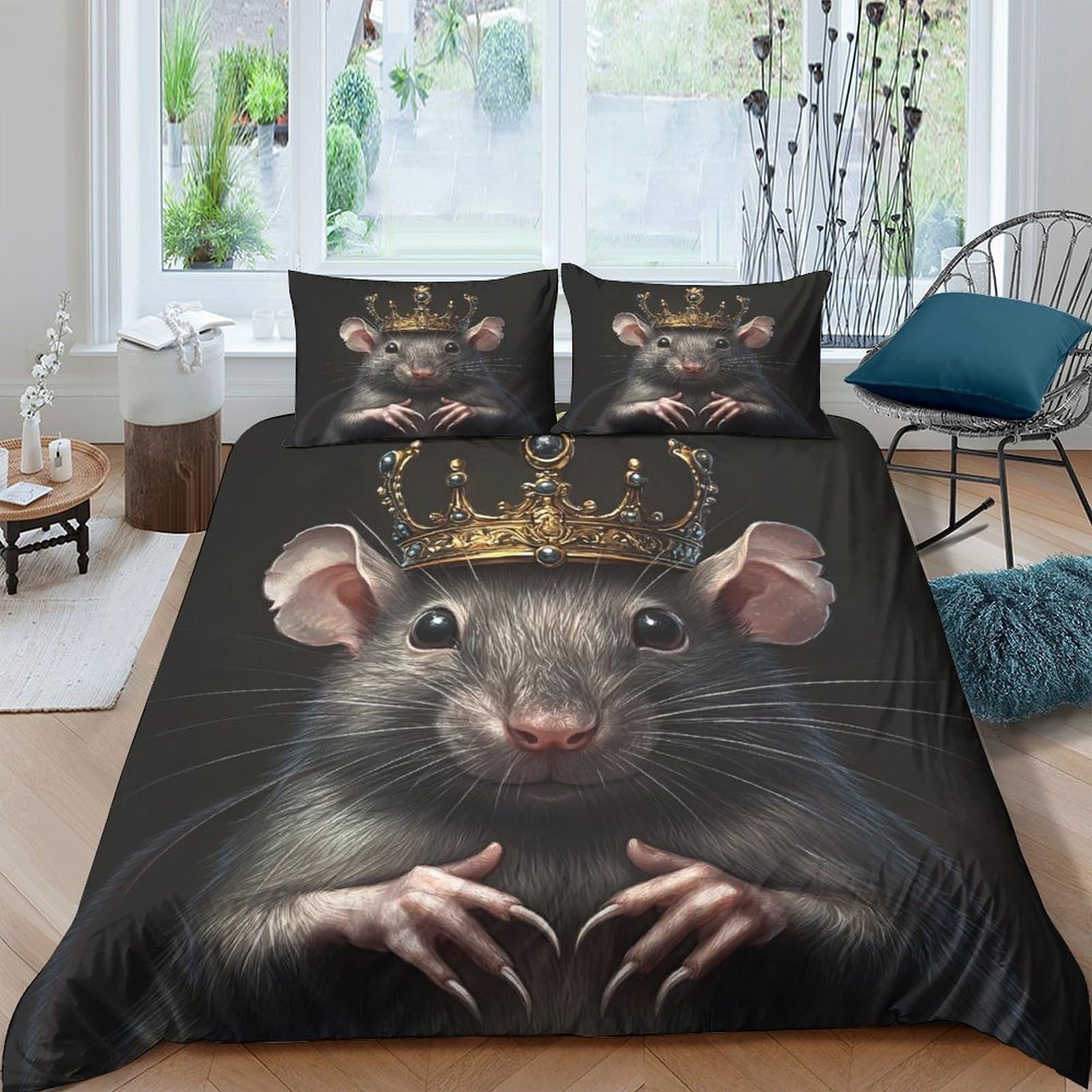 Ctjqhvkz Style-4 3D Printed King Rat Fitted Sheet Microfiber Soft Breathable Crowned Mouse Mattress Cover For Bedroom Dorm Room Decor Single（135X200cm）