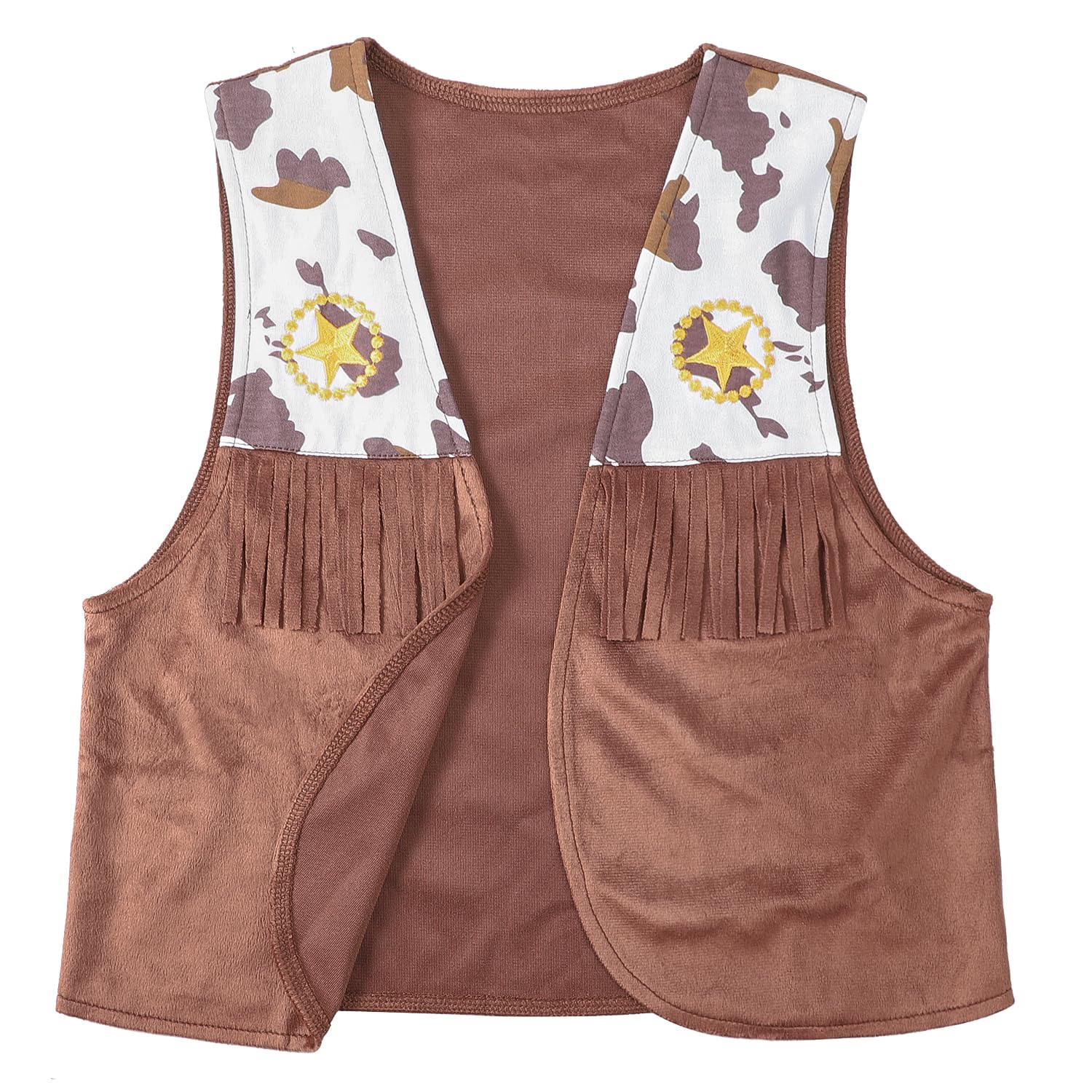 XINCHIA Western Cowgirl Costume Outfit for Kids Leather Tassel Vest Cowboy Hat Set 70s Hippie Clothes Costume Sleeveless Fringe Jacket Dress up Cowgirl Cap - Image 2