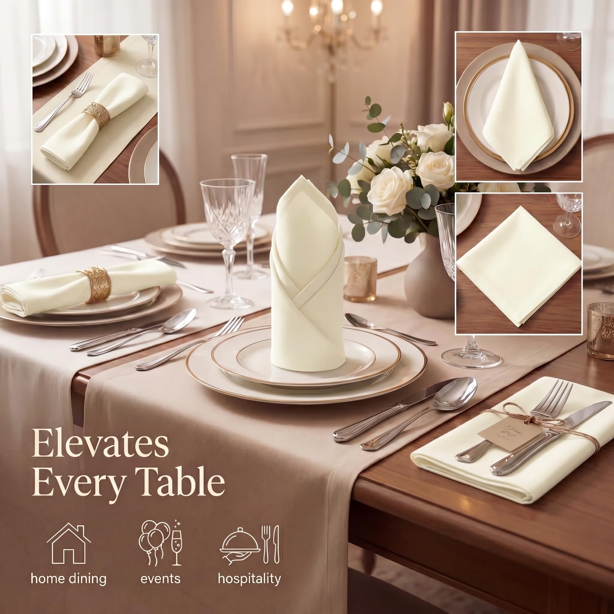 Urban Villa Servilletas de cena de tela marfil, juego de 12 servilletas de cena de 20 x 20 pulgadas, servilletas de cena de algodón, servilletas de tela de gran tamaño con esquinas ingletadas,