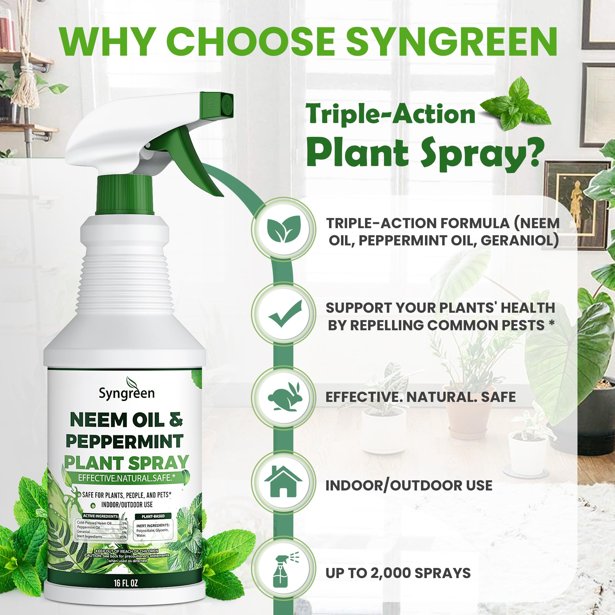 Aerosol de aceite de neem para plantas con menta, mantenimiento suave de hojas para vegetación interior y exterior, 16 onzas 3