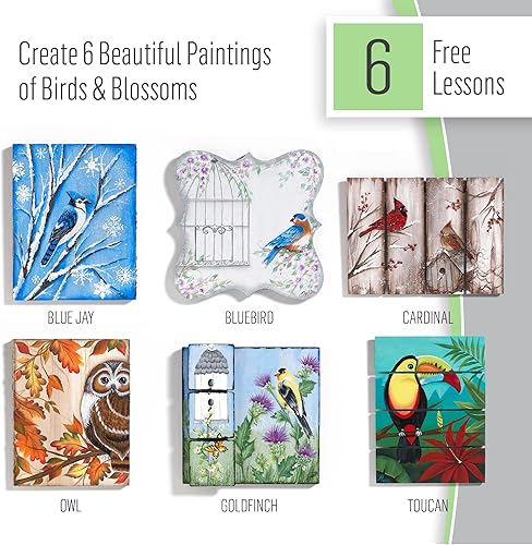 Miniatura 2 de FolkArt One Stroke - Kit de pintura acrílica Birds & Blossoms, juego de 32 piezas que incluye 12 pinturas multisuperficie FolkArt de 2 onzas